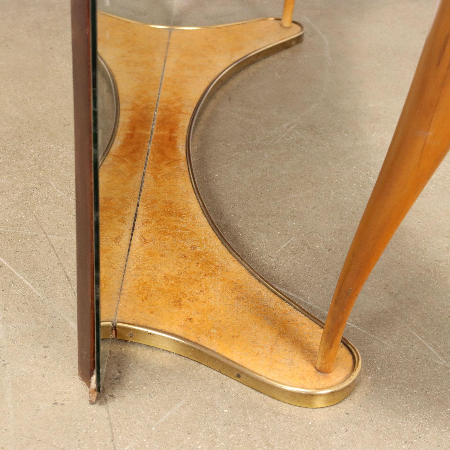 Brass Vintage Vanity Table Burl Veneer, Italy, 1950s-1960s