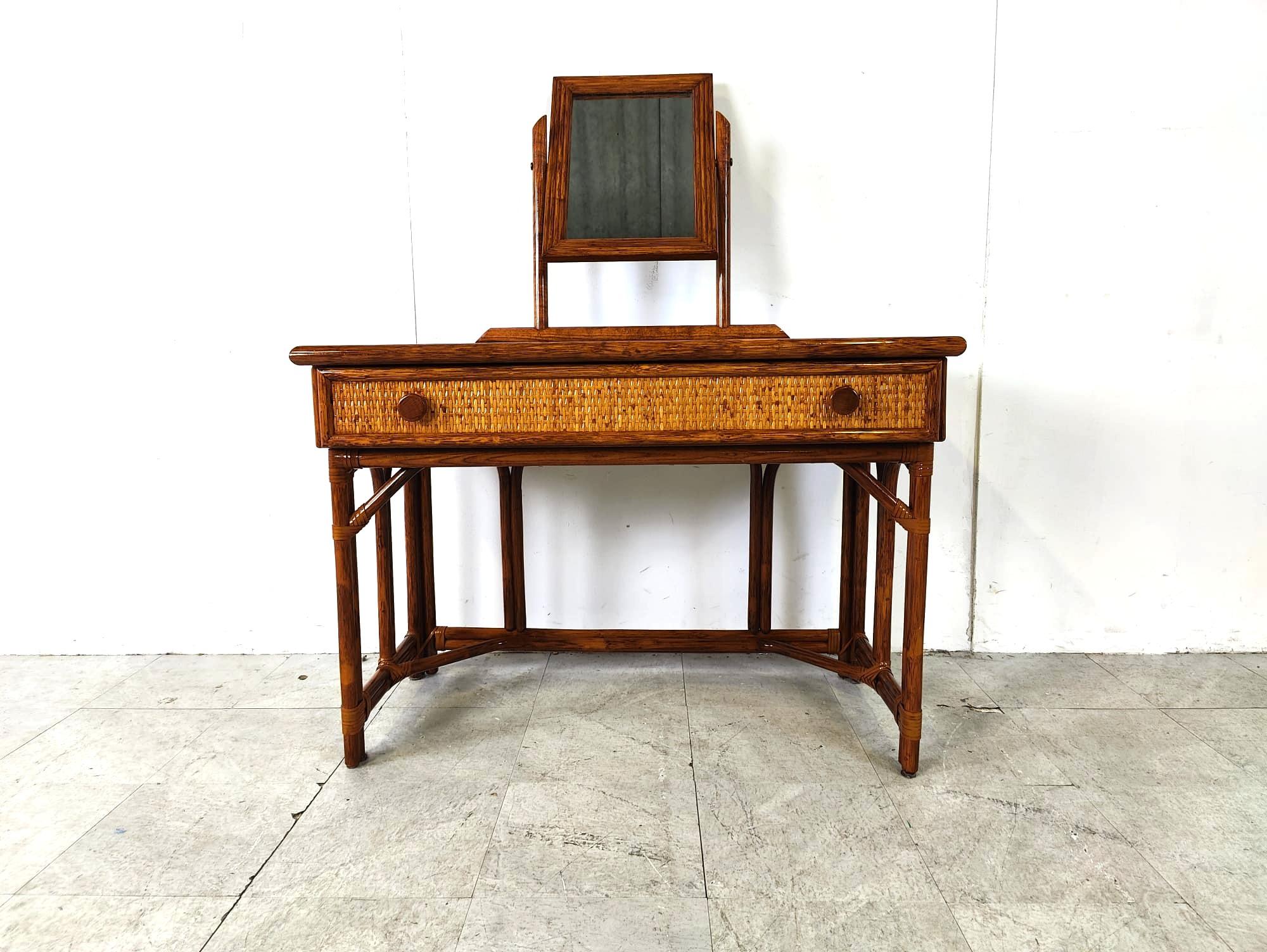 Bamboo Vintage vanity table by Maugrion, 1970s For Sale