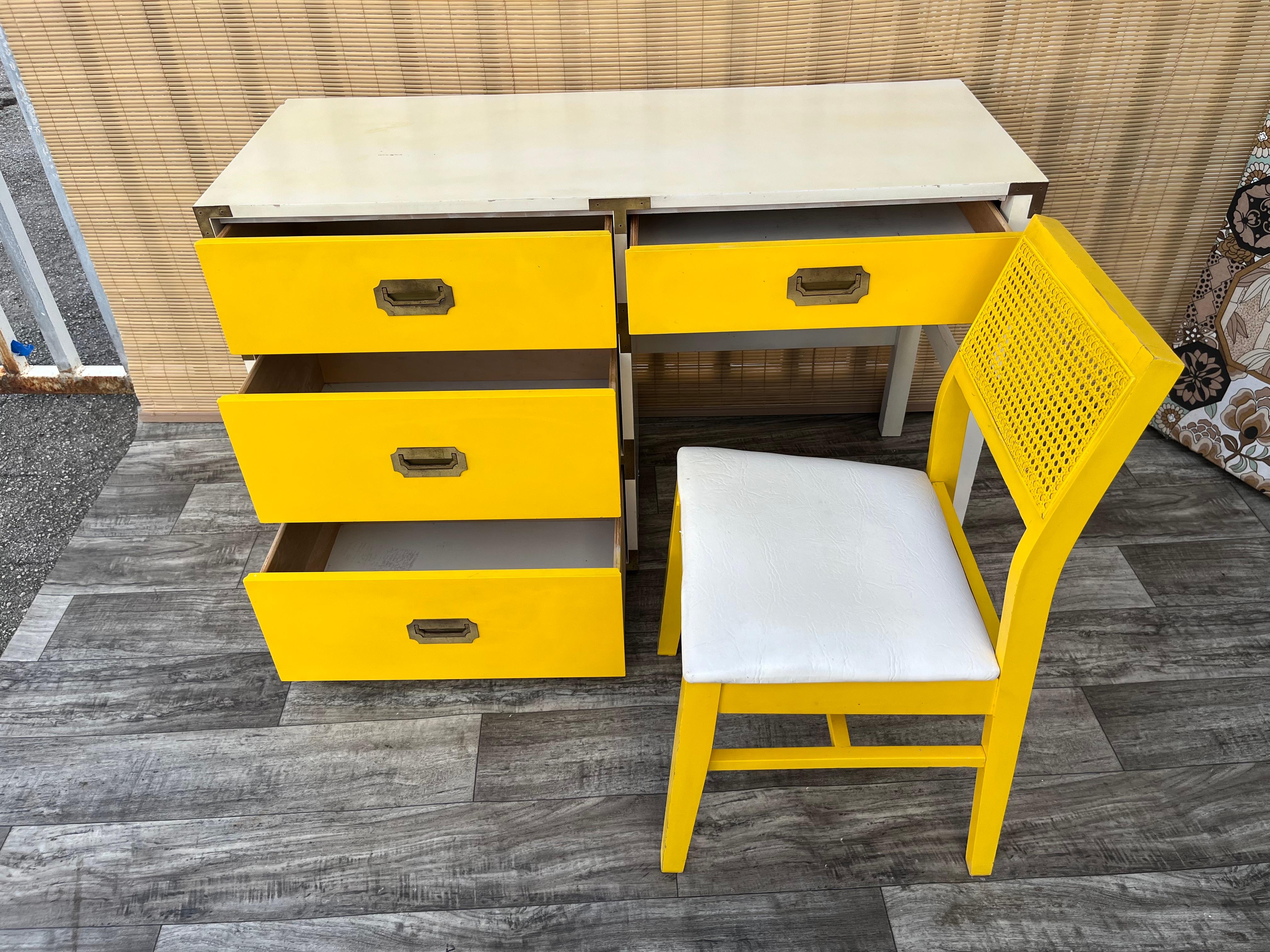 Caning Vintage Vanity / Writing Desk With Chair by Morris of California. Circa 1960s For Sale