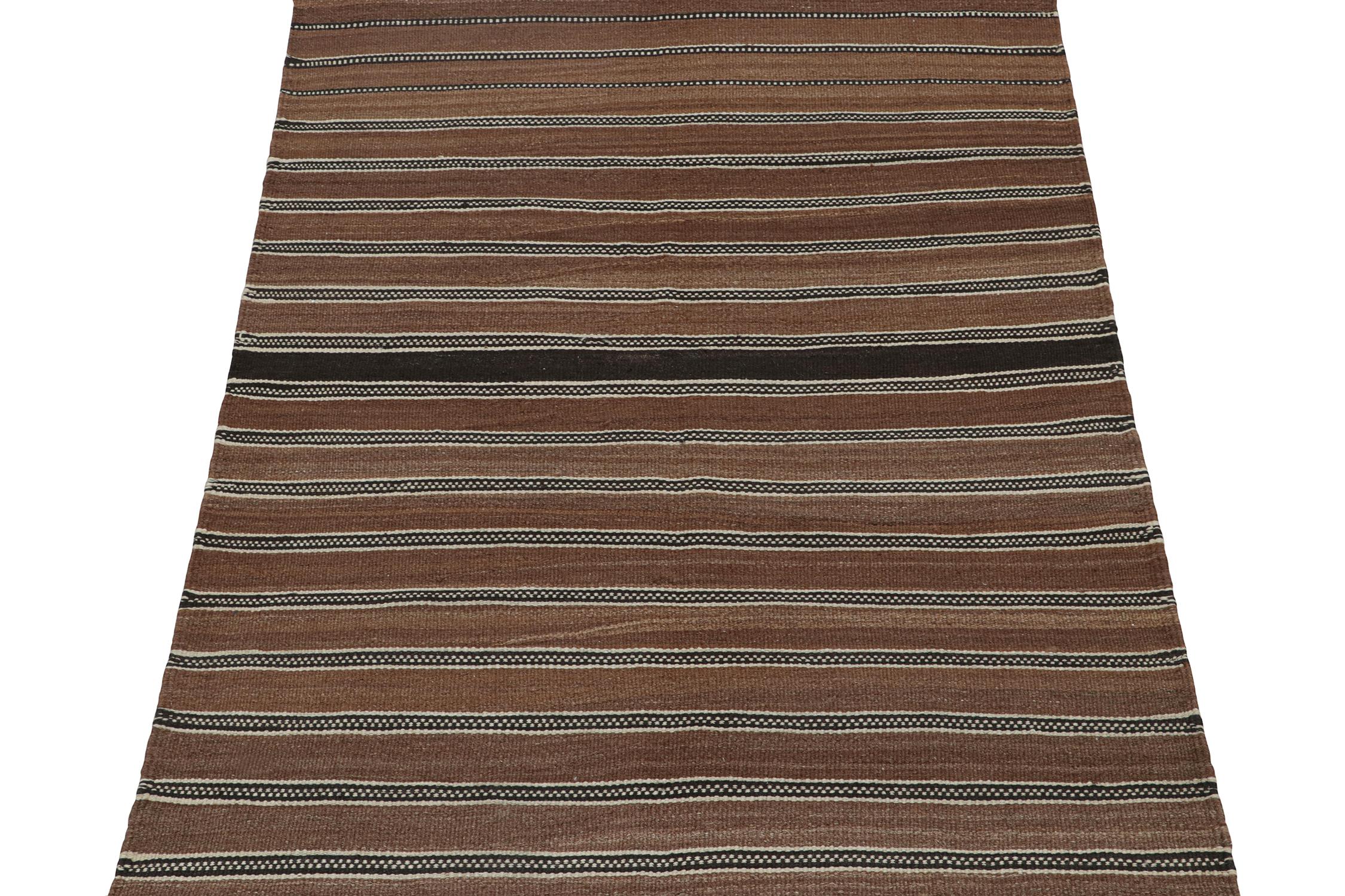 Tribal Vintage Varamin Persian Varamin in Brown, Black and White Stripes by Rug & Kilim For Sale