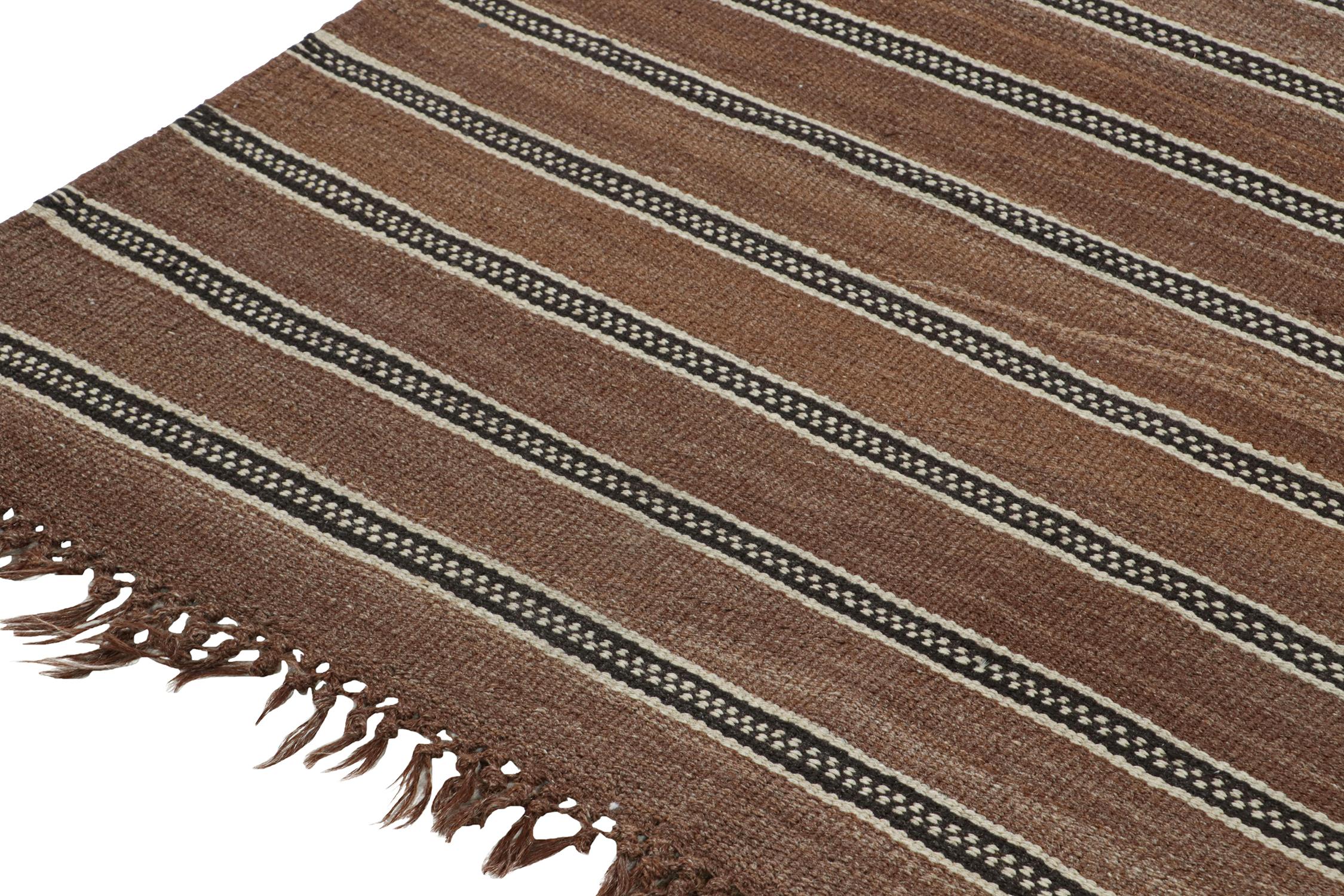 Vintage Varamin Persian Varamin in Brown, Black and White Stripes by Rug & Kilim In Good Condition For Sale In Long Island City, NY