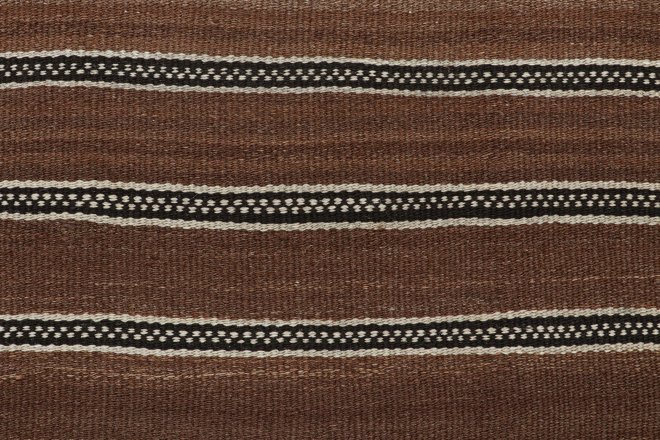 Mid-20th Century Vintage Varamin Persian Varamin in Brown, Black and White Stripes by Rug & Kilim For Sale