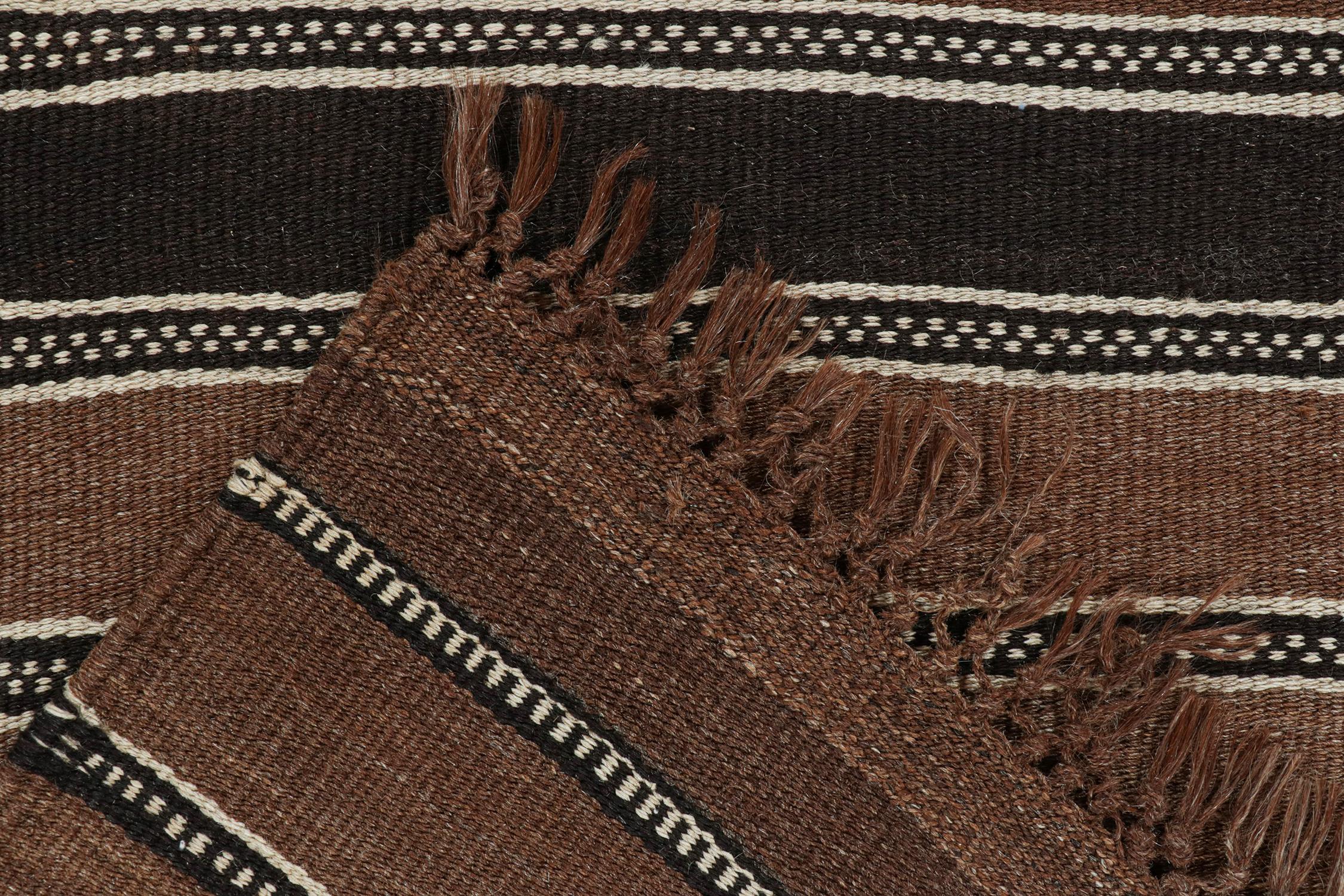 Wool Vintage Varamin Persian Varamin in Brown, Black and White Stripes by Rug & Kilim For Sale