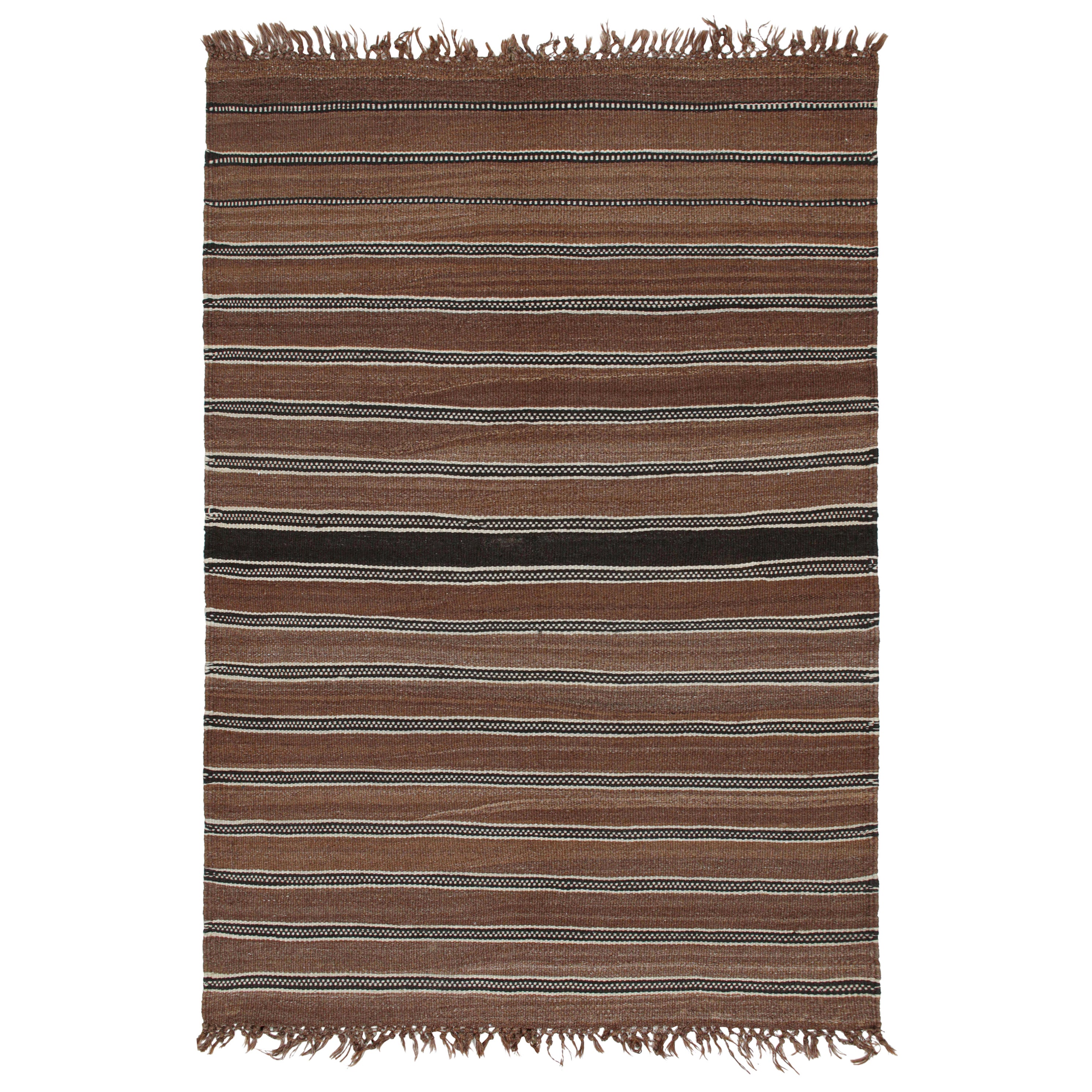 Tapis & Kilim - Varamin persan vintage à rayures marron, noires et blanches