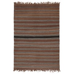 Vintage Varamin Persian Varamin in Brown, Black and White Stripes by Rug & Kilim