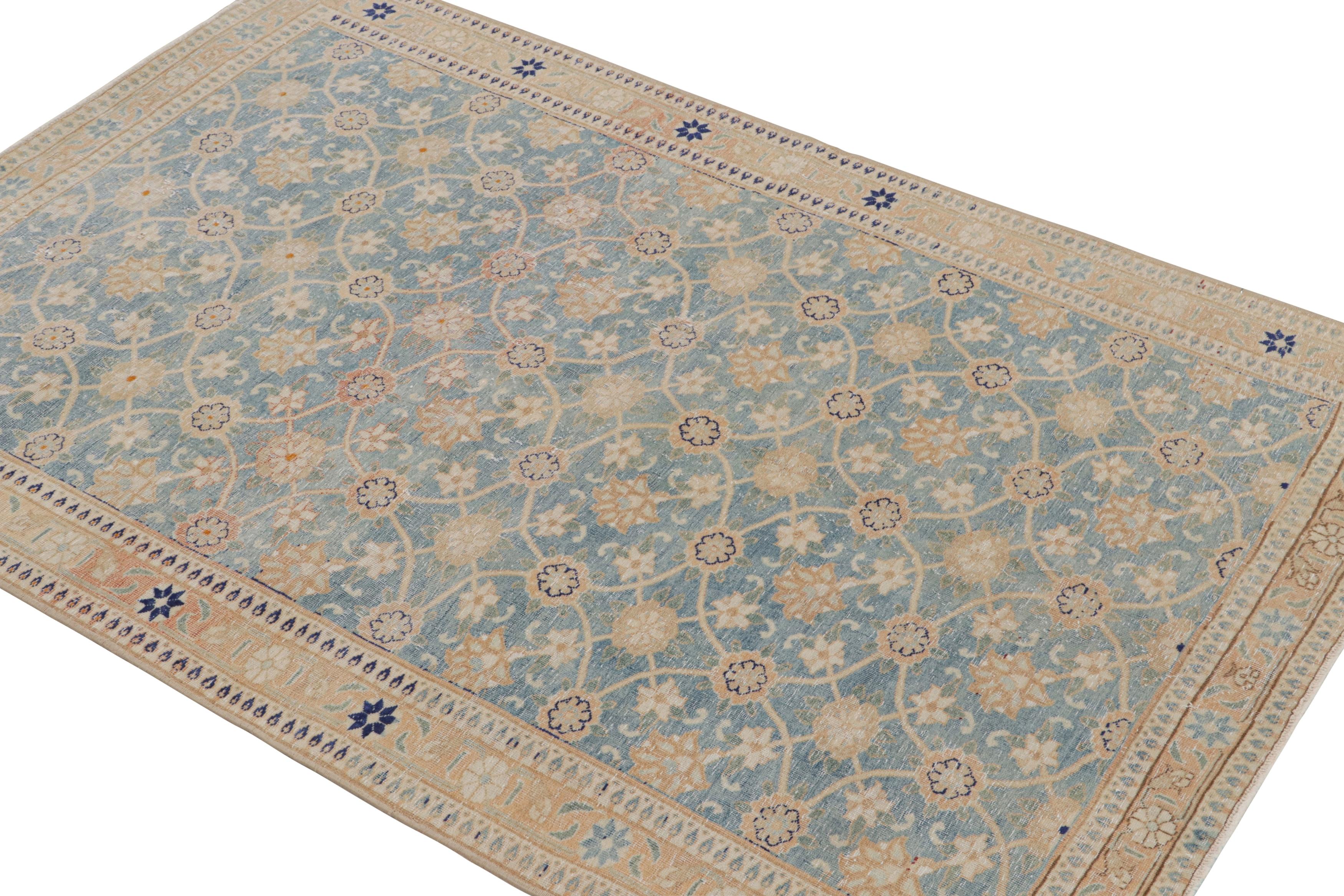 Hand-Knotted Vintage Varamin Rug in Blue with Floral Patterns, from Rug & Kilim For Sale