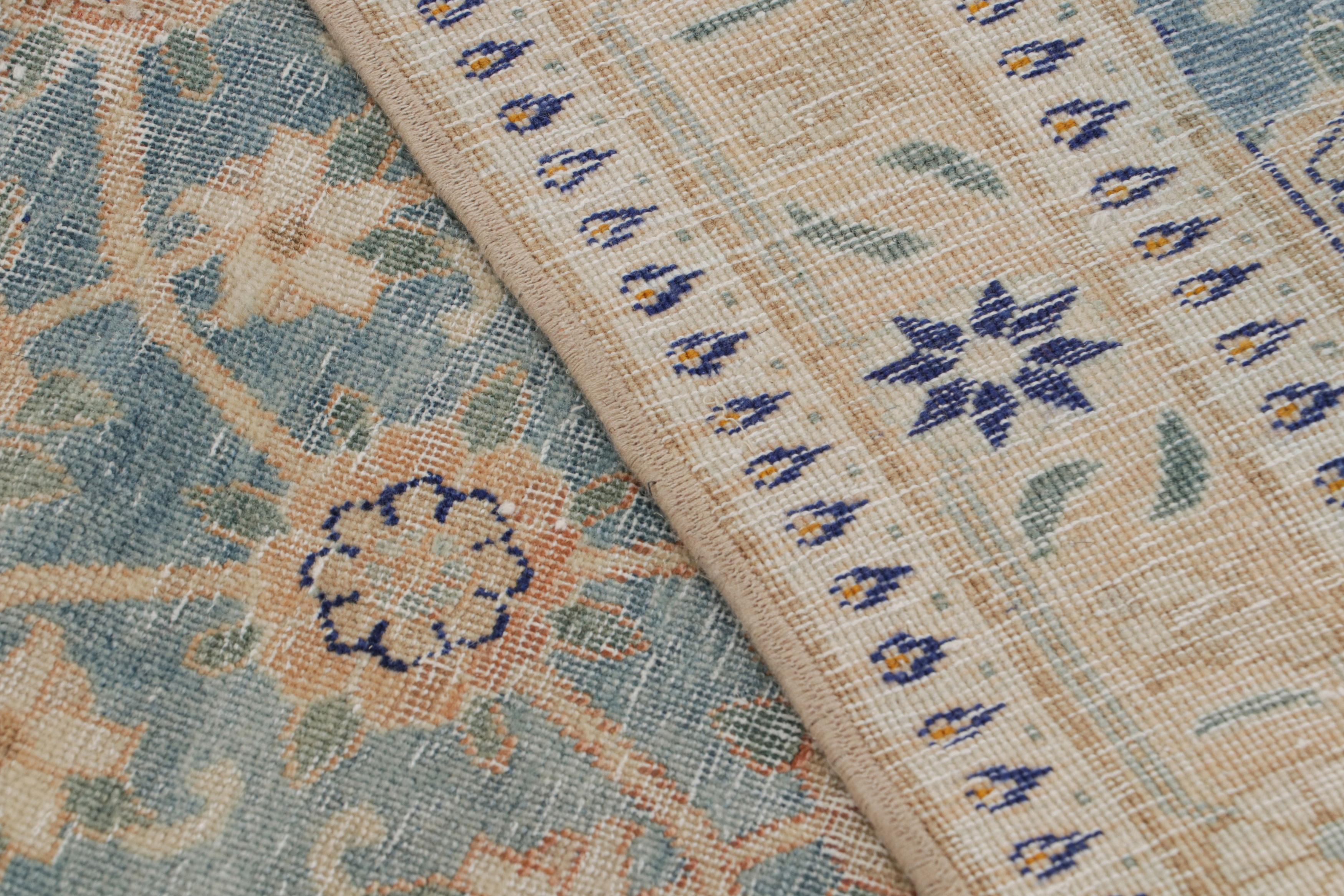 Wool Vintage Varamin Rug in Blue with Floral Patterns, from Rug & Kilim For Sale