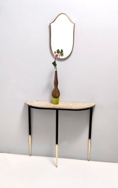 Vintage Varnished Iron Console Table with a Lumachella Marble Top, Italy