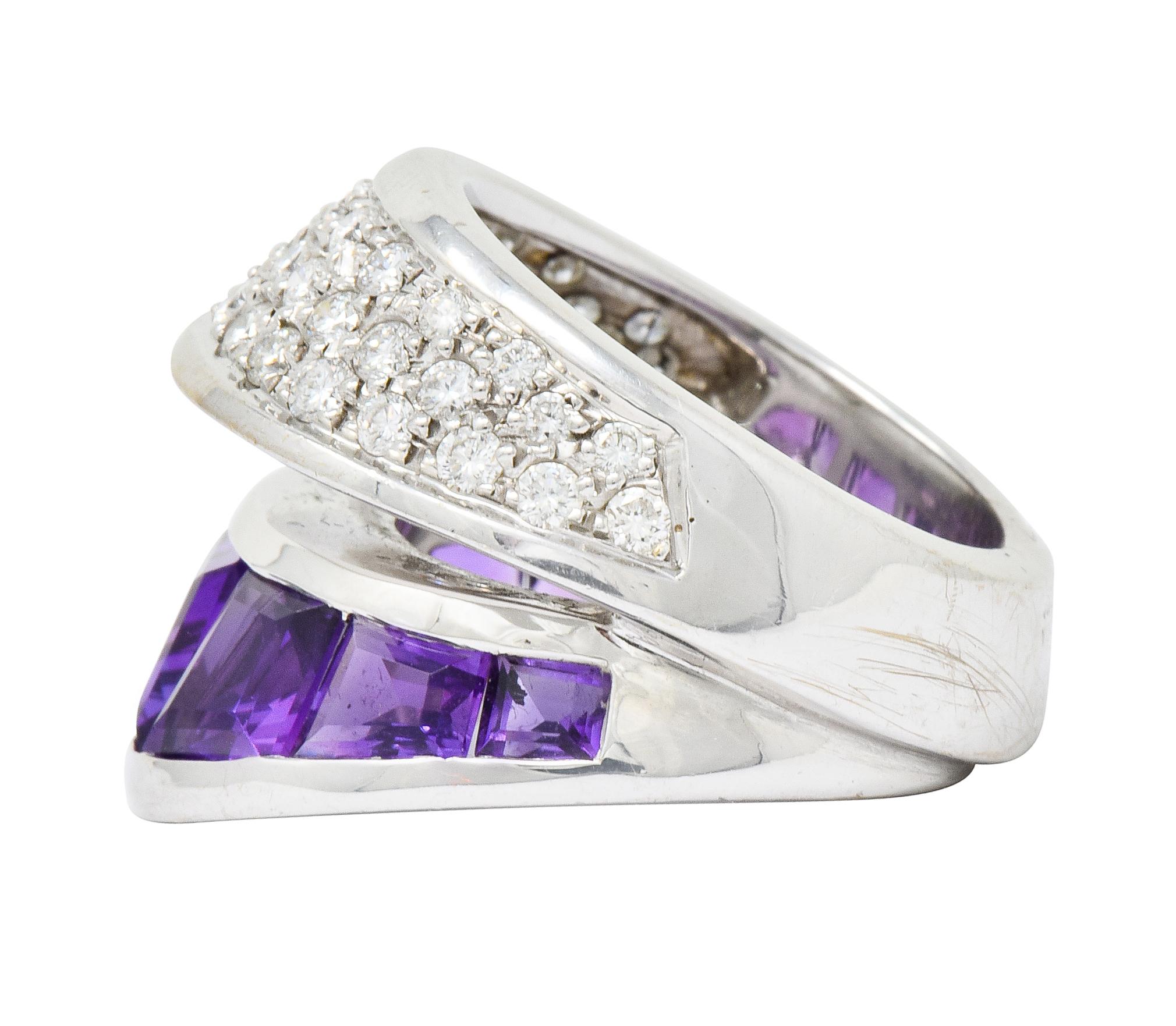 Vintage Vasari 1.52 Carat Diamond Amethyst 18 Karat White Gold Band Ring In Excellent Condition In Philadelphia, PA