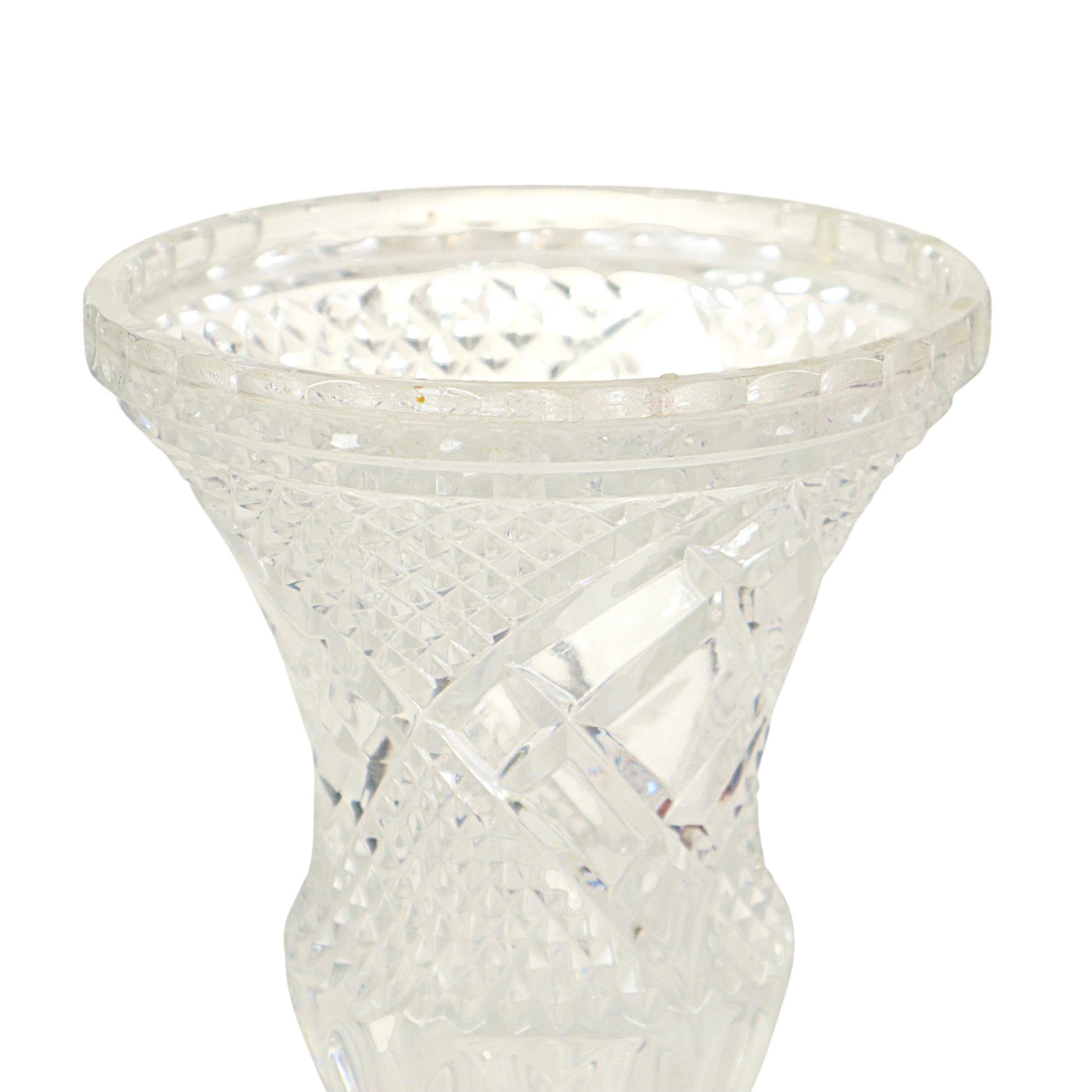 20th Century Vintage Vase Bohemian Crystal Diamond Pattern Medici 23cm For Sale
