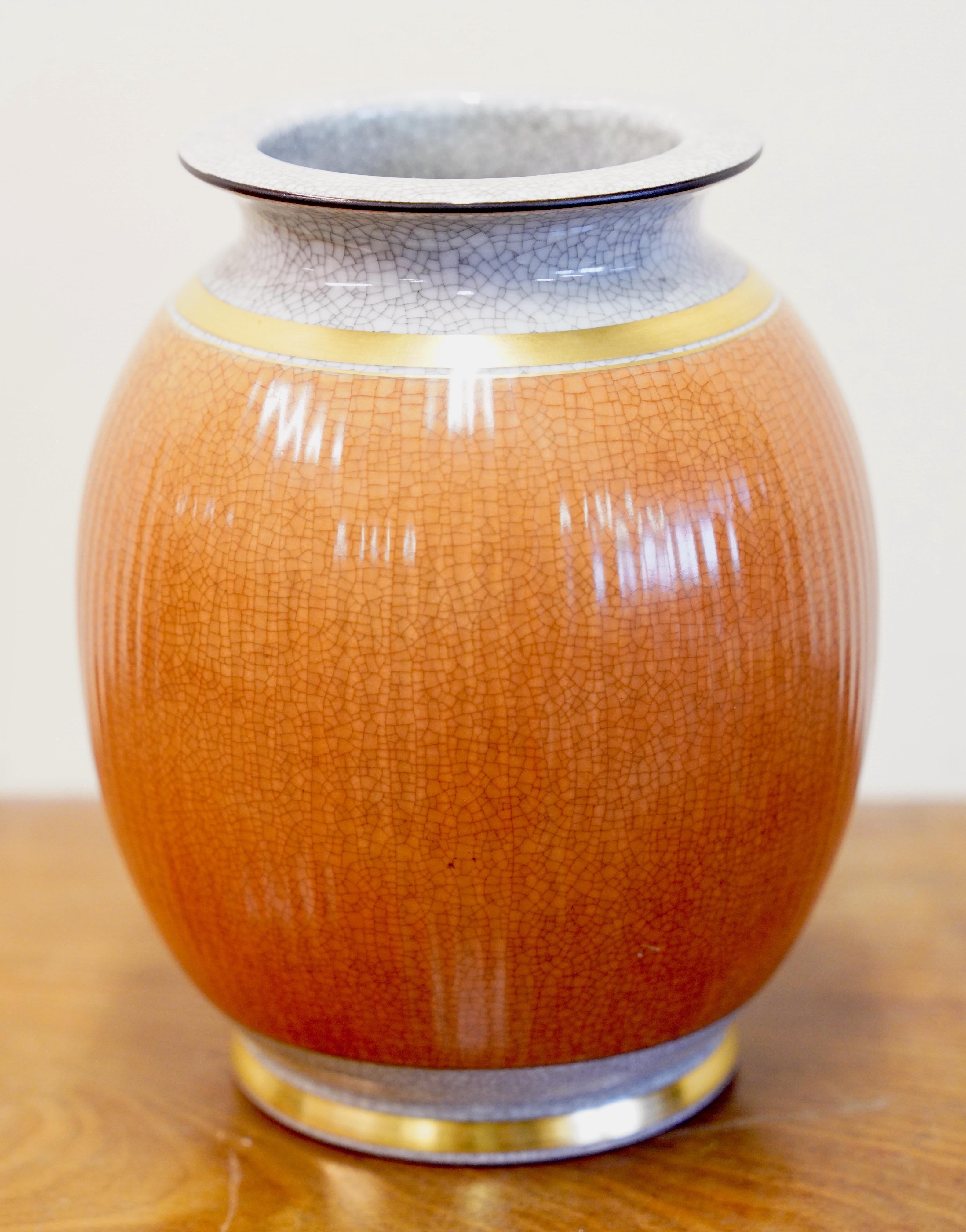 Scandinavian Modern Vintage Vase by Royal Copenhagen, Porcelain with Crackle Glaze, Scandinavian Art For Sale