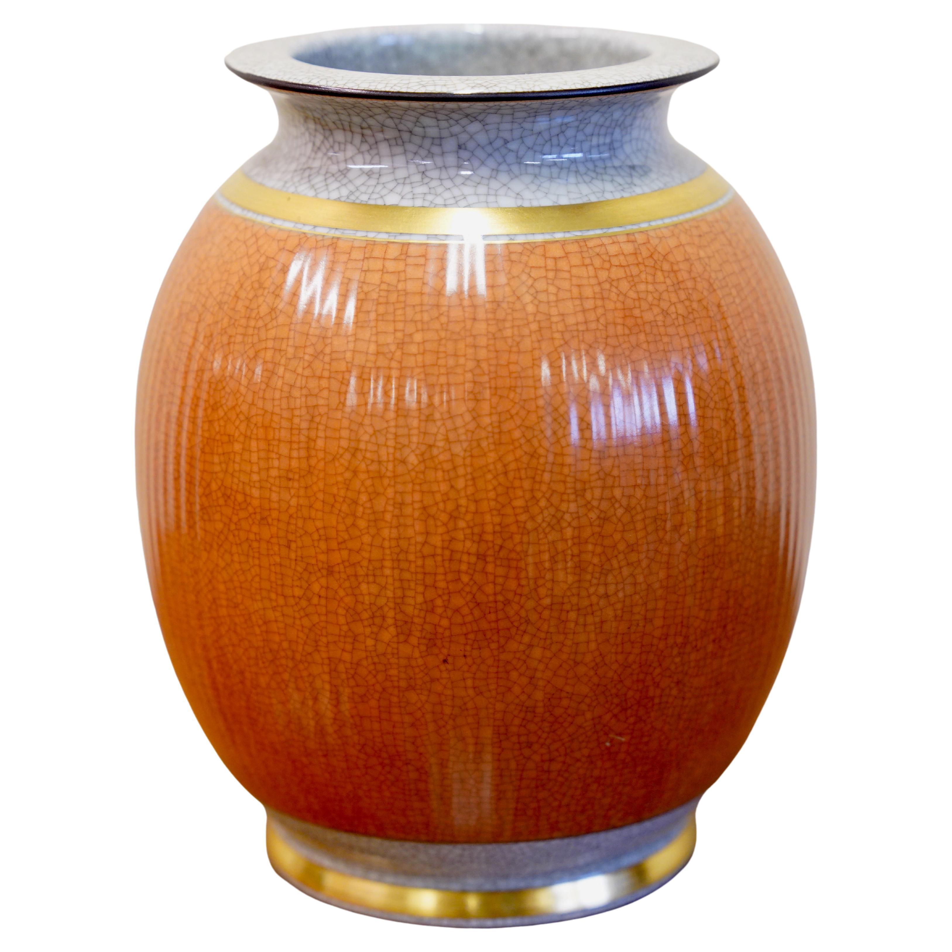 Jarrón vintage de Royal Copenhagen, porcelana con esmalte craquelado, arte escandinavo