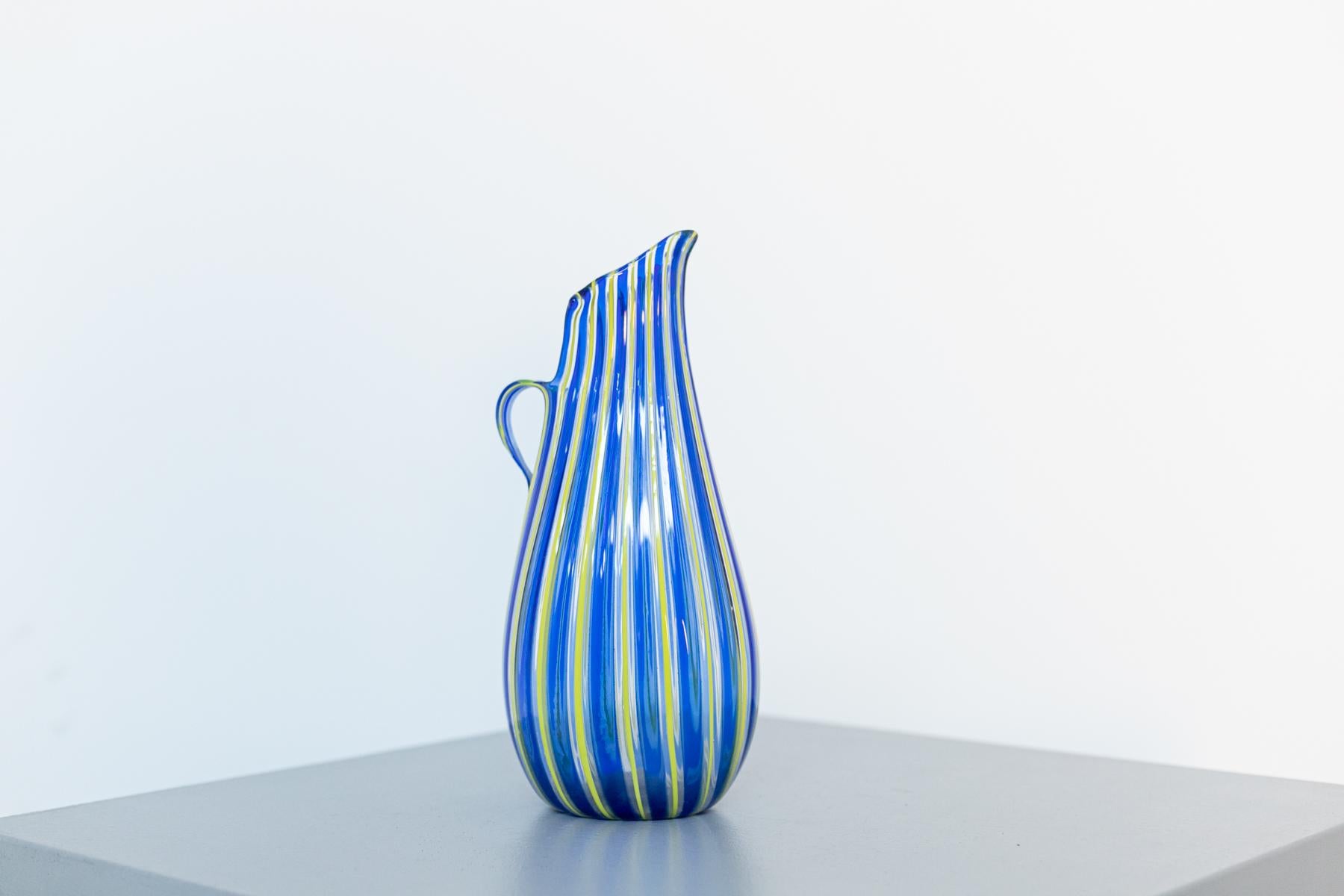 Italian Vintage Vase in Murano Glass Yellow and Blue Attr. to Venini, 1950s For Sale