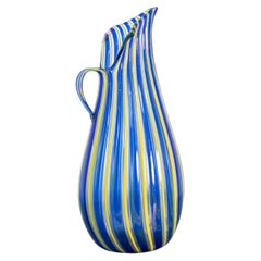 Vase vintage en verre de Murano jaune et bleu Attr. à Venini, années 1950
