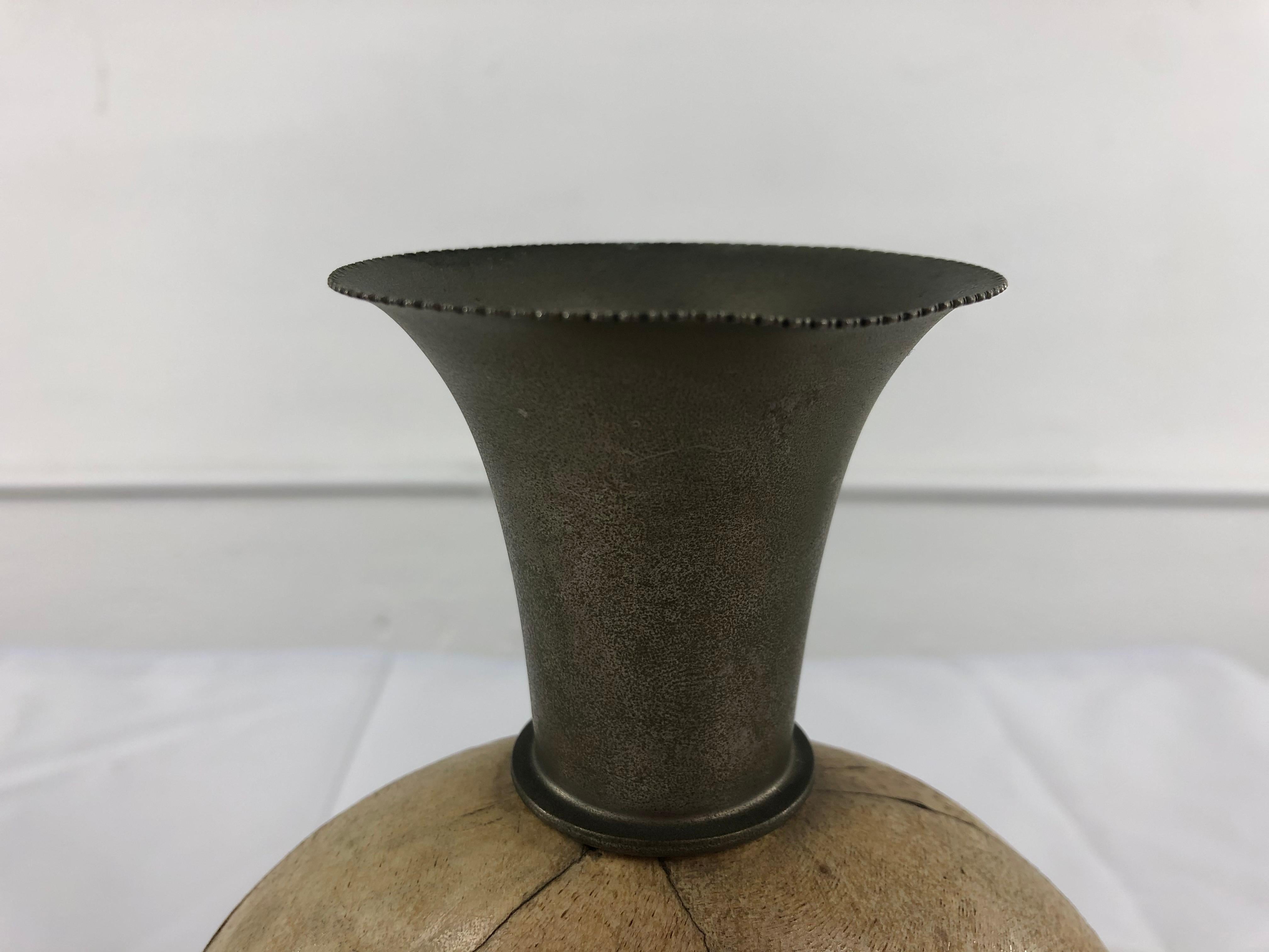 Mid-Century Modern Vintage Vase in Parchment and Brass For Sale
