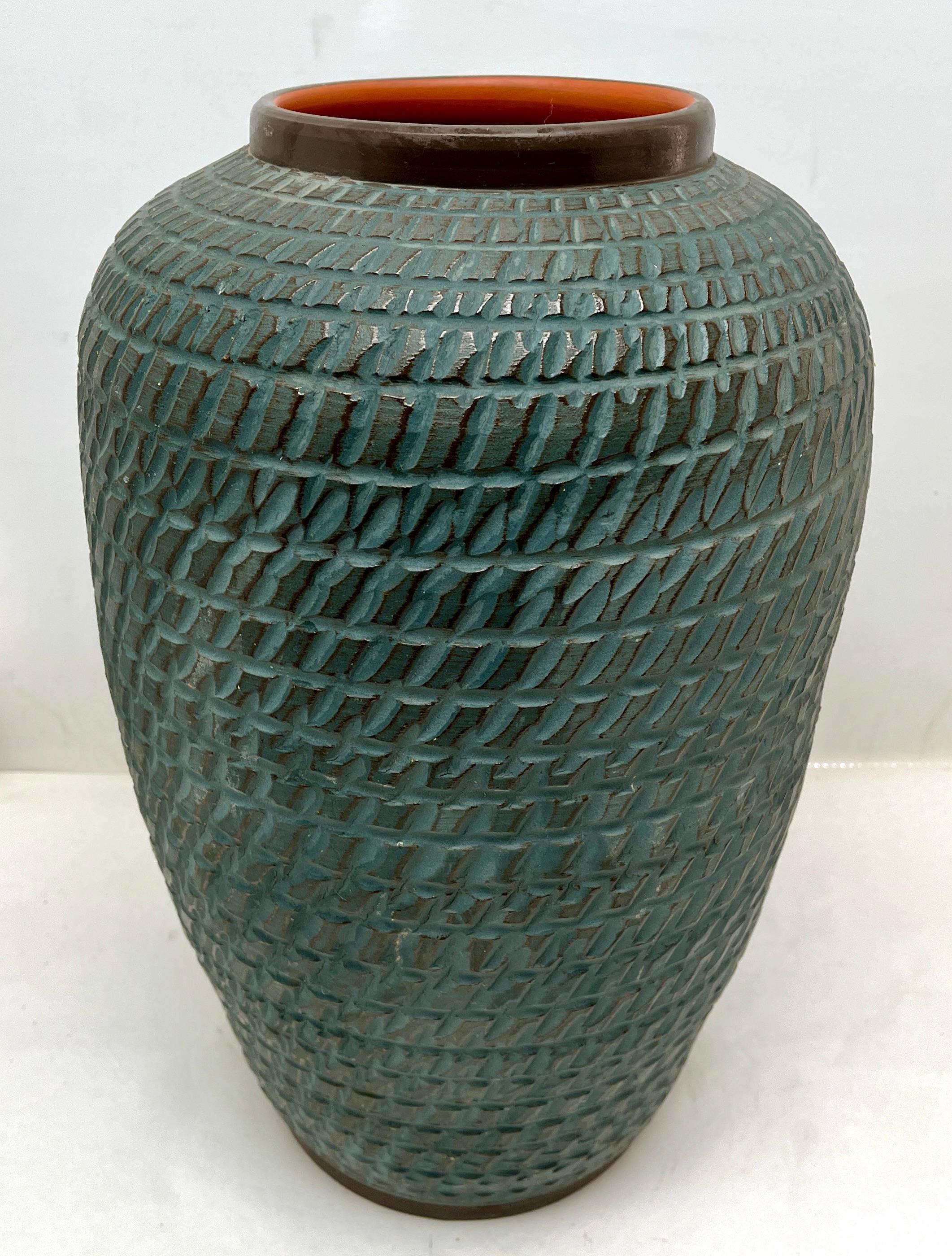 German Vintage Vase Marked 40 Handarbeit Ceramic, Excellent Condition For Sale