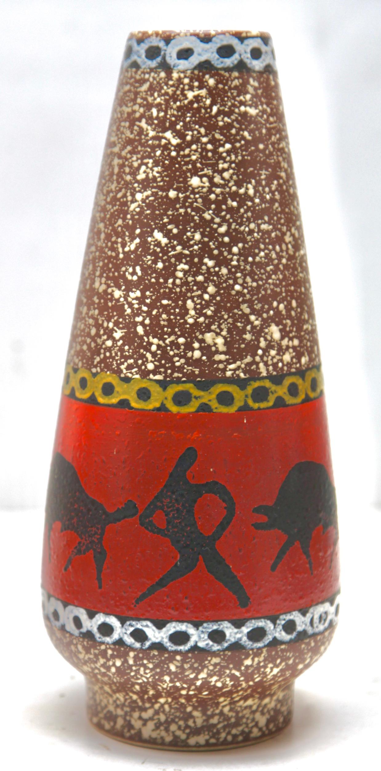 Mid-Century Modern Vintage Vase Marked 45-40 Handarbeit Ceramic, Excellent Condition For Sale