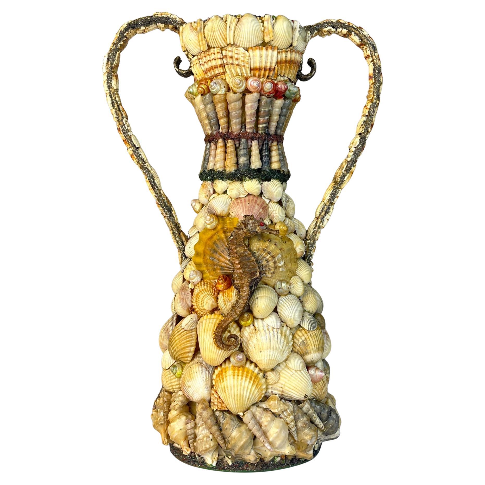 Vaso di conchiglie vintage anni '70