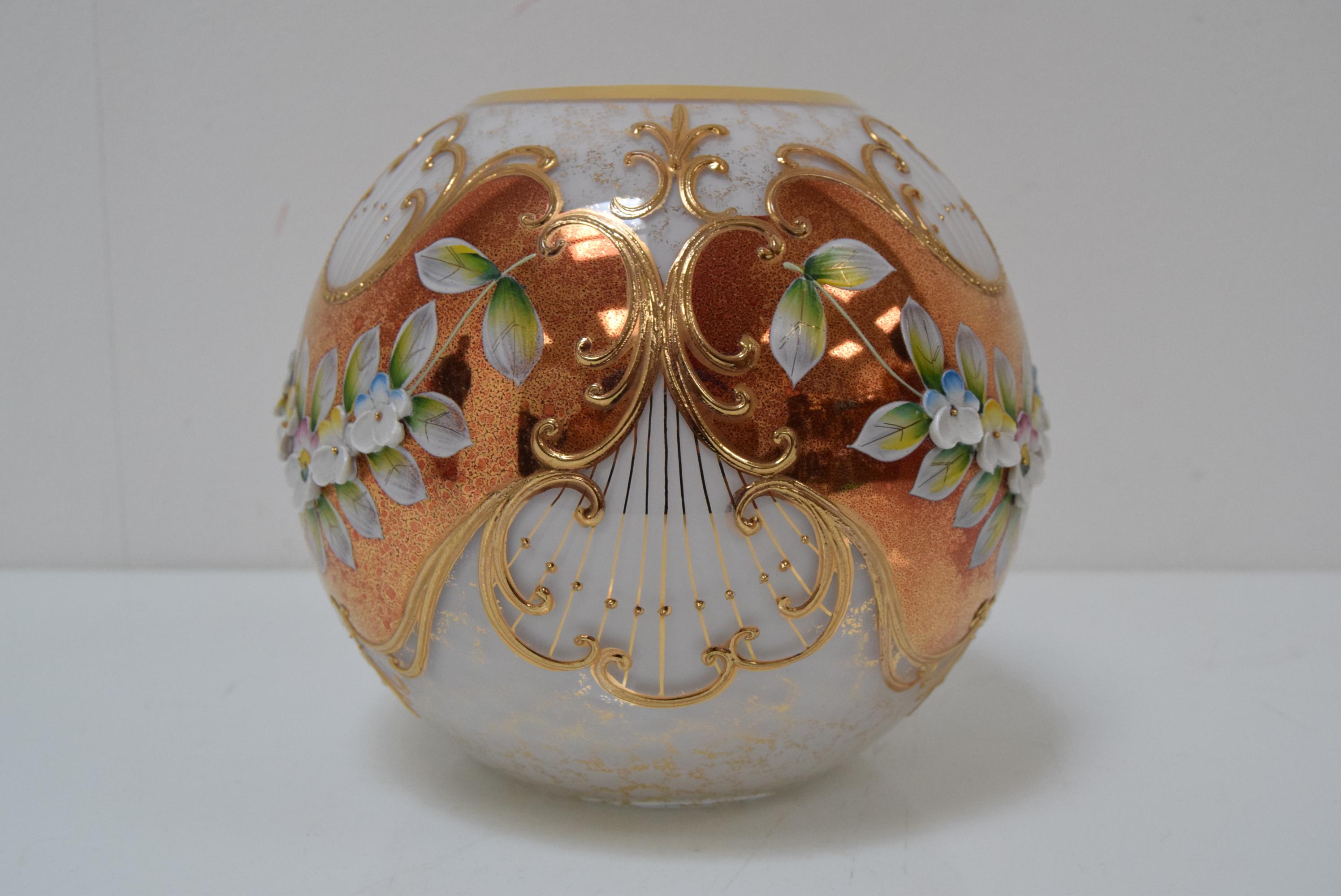 Mid-Century Modern Vintage Vase Painted Glass,  Hight Enamel / Borske Sklo, Czechoslovakia, 1960's. For Sale