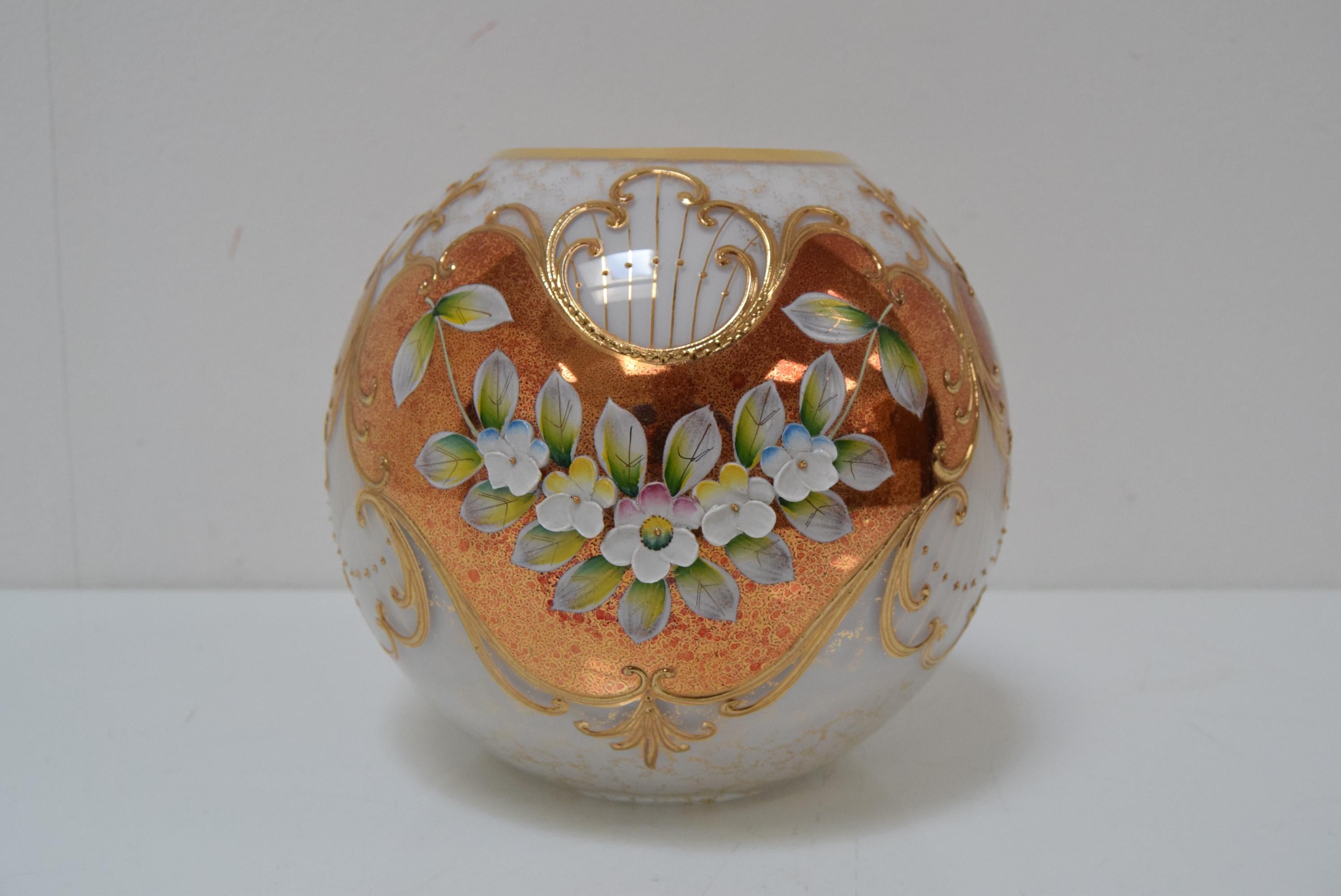 Vintage Vase Painted Glass,  Hight Enamel / Borske Sklo, Czechoslovakia, 1960's. In Good Condition For Sale In Praha, CZ