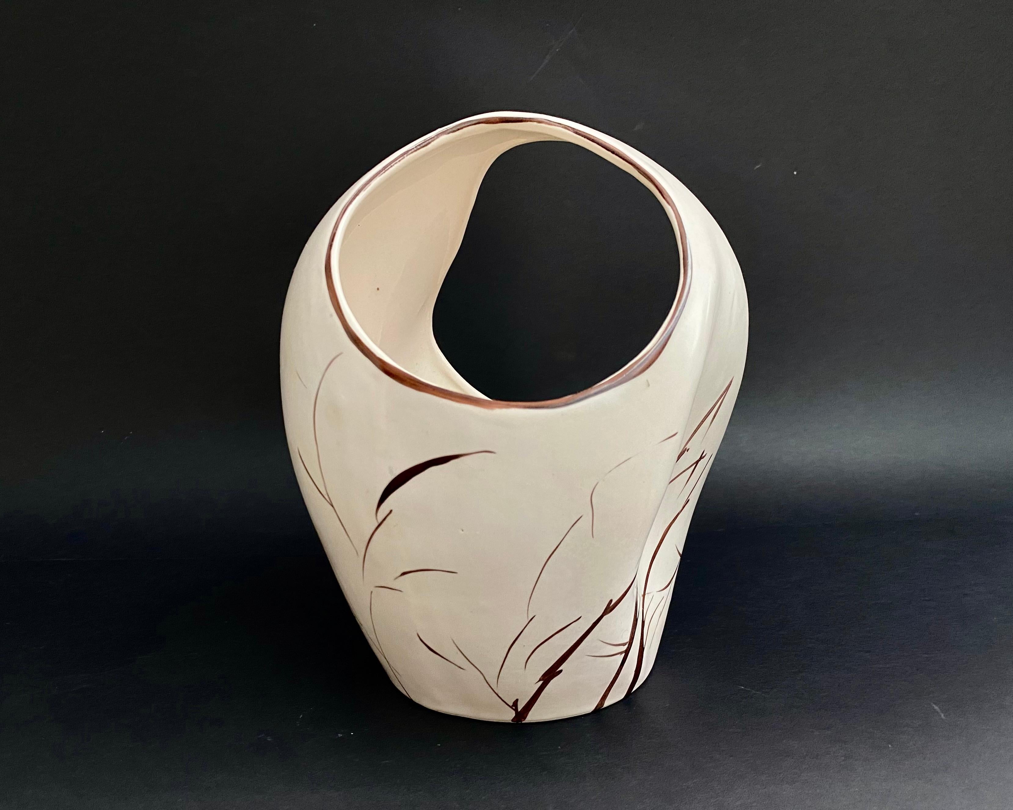 Jarrón Vintage Con Decoración Floral Laeken ART DECO Dorado Oro Blanco, Bélgica, 1950 Belga en venta