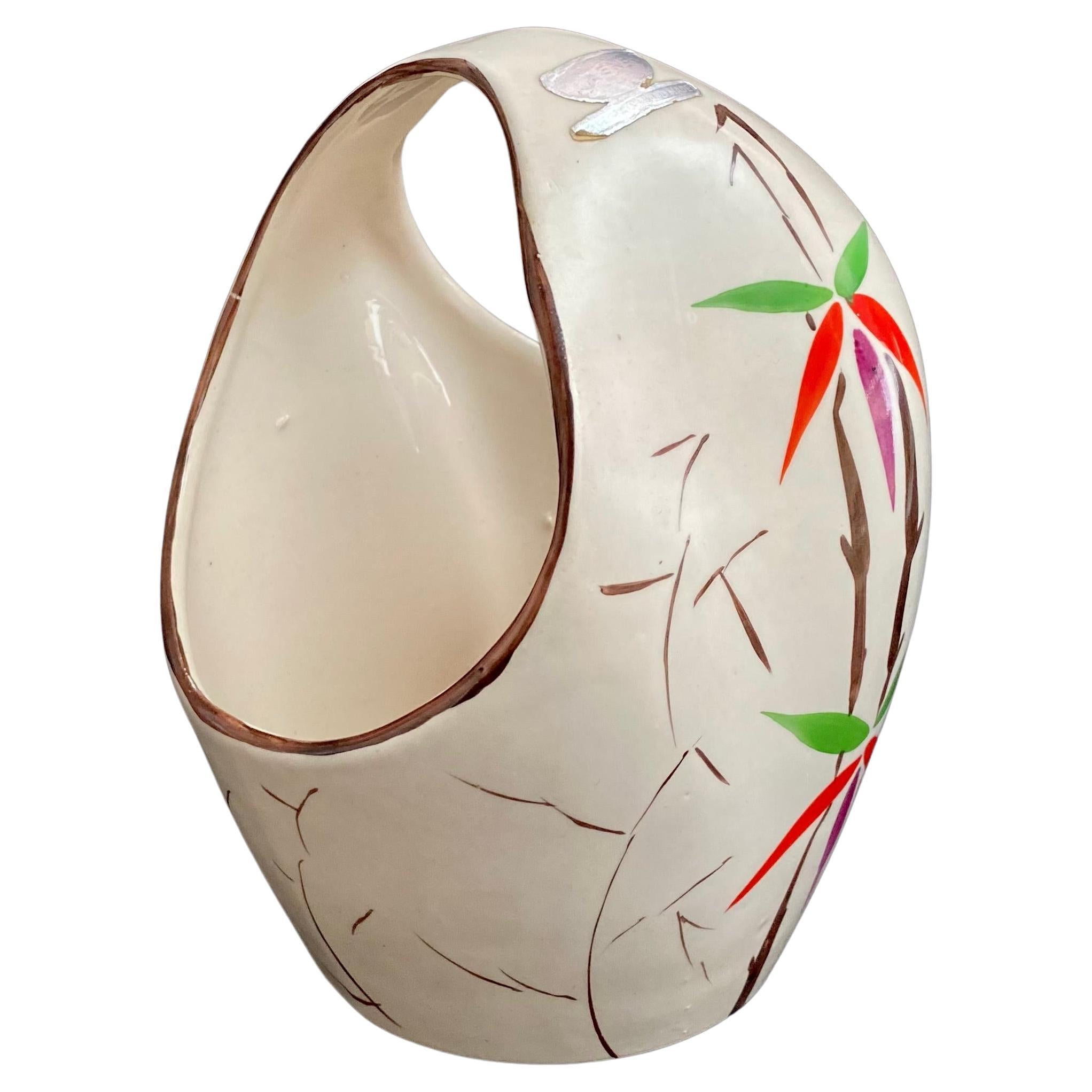 Jarrón Vintage Con Decoración Floral Laeken ART DECO Dorado Oro Blanco, Bélgica, 1950 en venta
