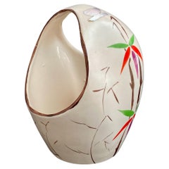Vaso vintage con decorazioni floreali Laeken ART DECO in oro bianco dorato, Belgio, 1950