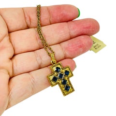 Vintage VATICAN LIBRARY COLLECTION collana a catena con zaffiro e cz in tono dorato