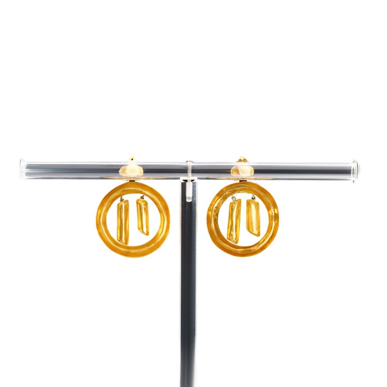 Vintage Vaubel Large Gold Tone Dangling Hoop Earrings For Sale 3