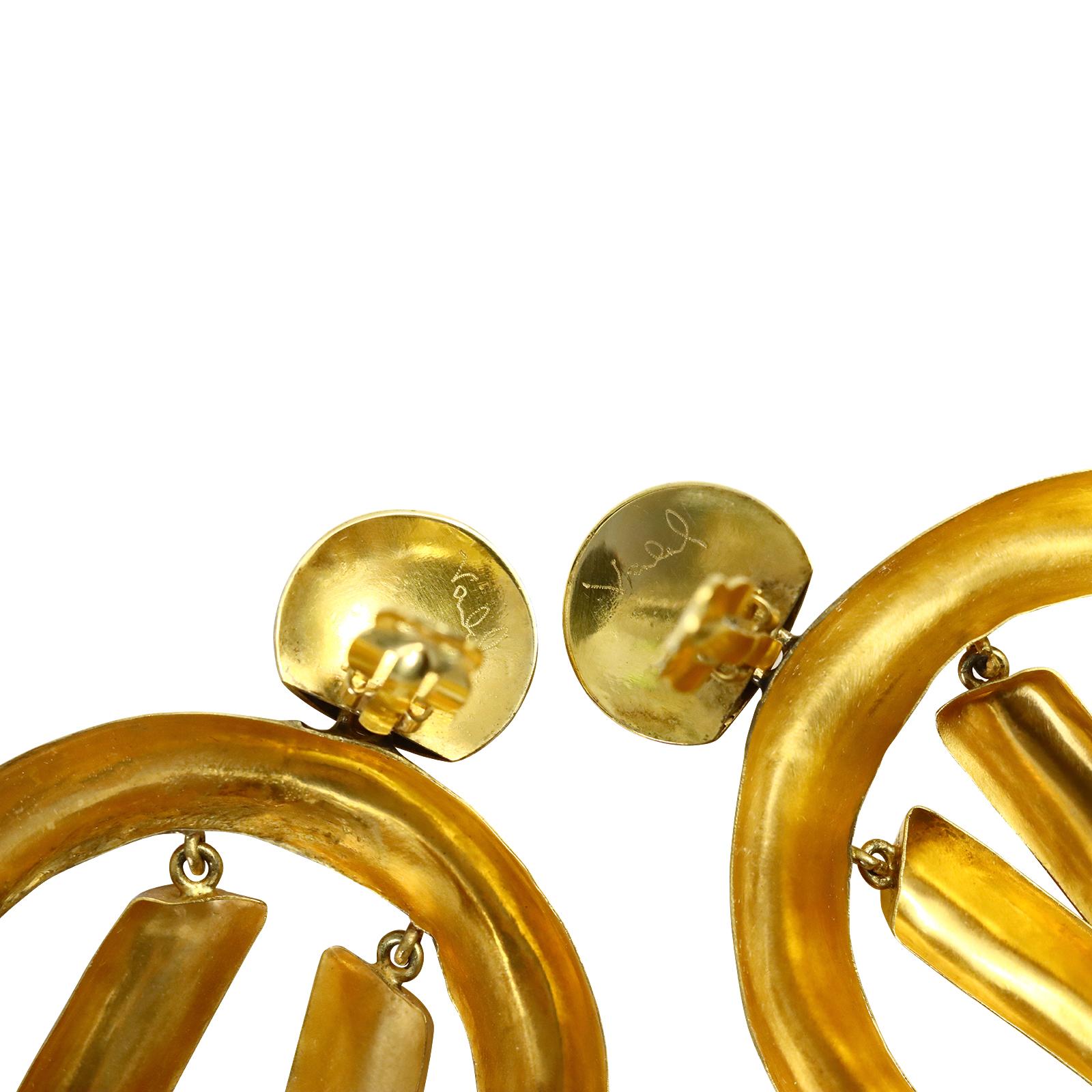 Vintage Vaubel Large Gold Tone Dangling Hoop Earrings Circa 1990s 1