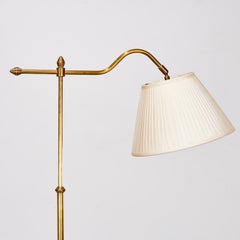 Vintage Vaughan Melrose Swan Neck Floor Lamp With Heavy Brass Base & Silk Shade