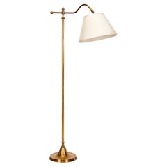 Vintage Vaughan Melrose Swan Neck Floor Lamp With Heavy Brass Base & Silk Shade