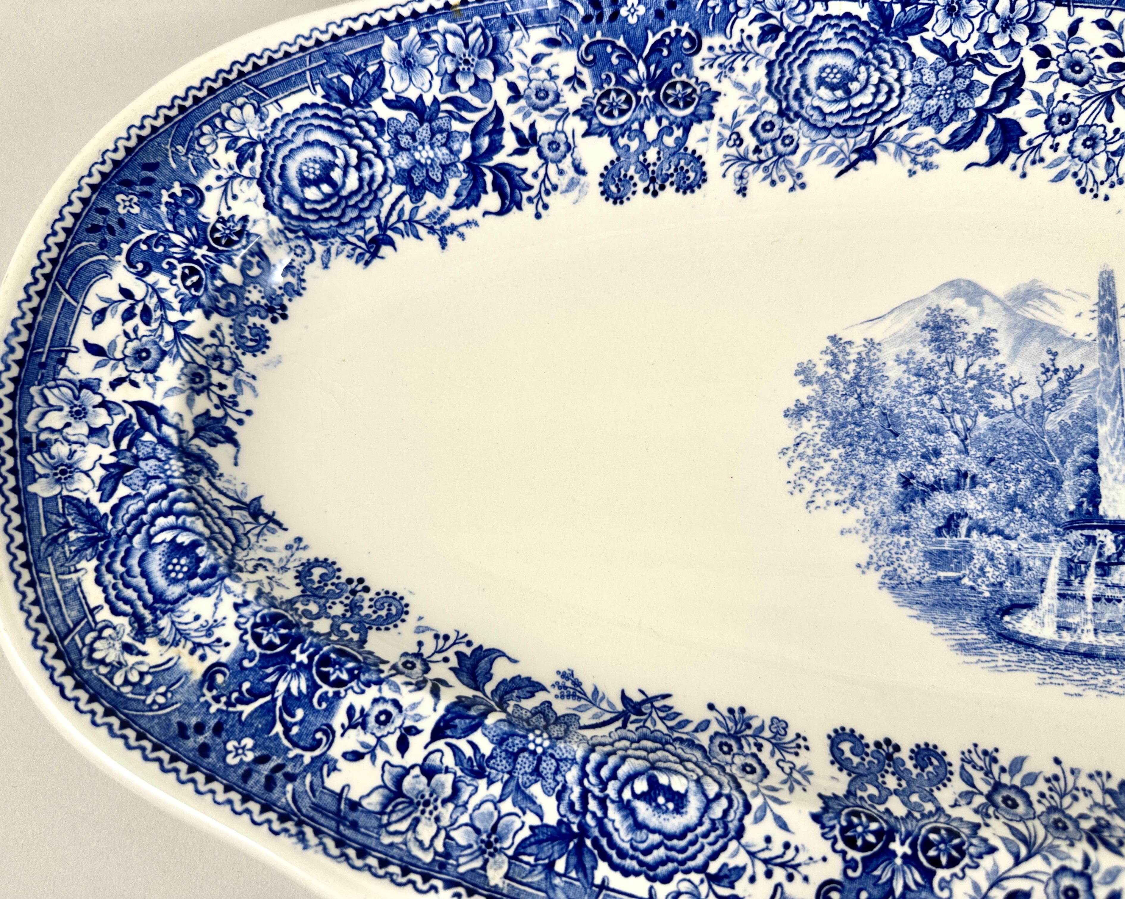 Vintage V&B Burgenland Blue Platter, Riesige Servierplatte, Deutschland, 1940-50er Jahre (Moderne der Mitte des Jahrhunderts) im Angebot