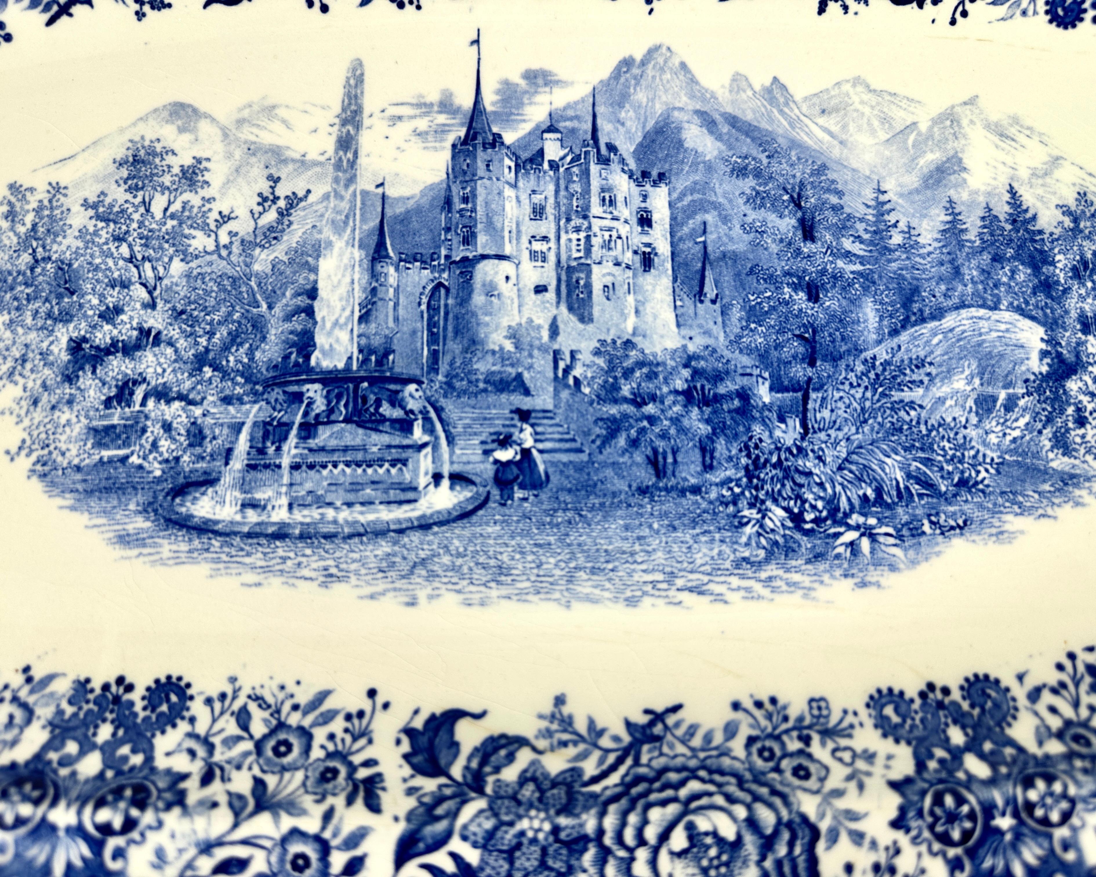 Vintage V&B Burgenland Blue Platter, Riesige Servierplatte, Deutschland, 1940-50er Jahre (Porzellan) im Angebot