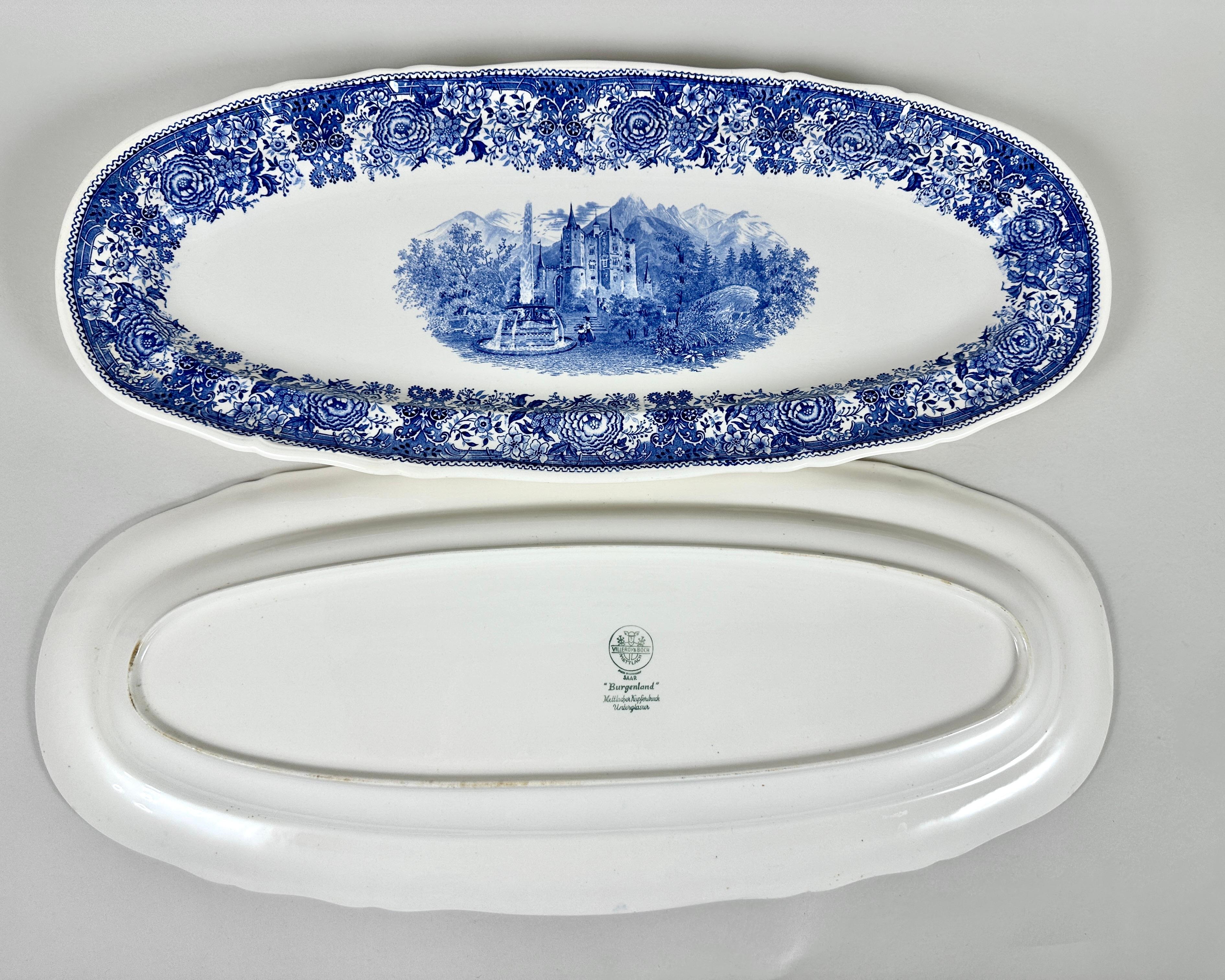 Vintage V&B Burgenland Blue Platter, Riesige Servierplatte, Deutschland, 1940-50er Jahre im Angebot 2