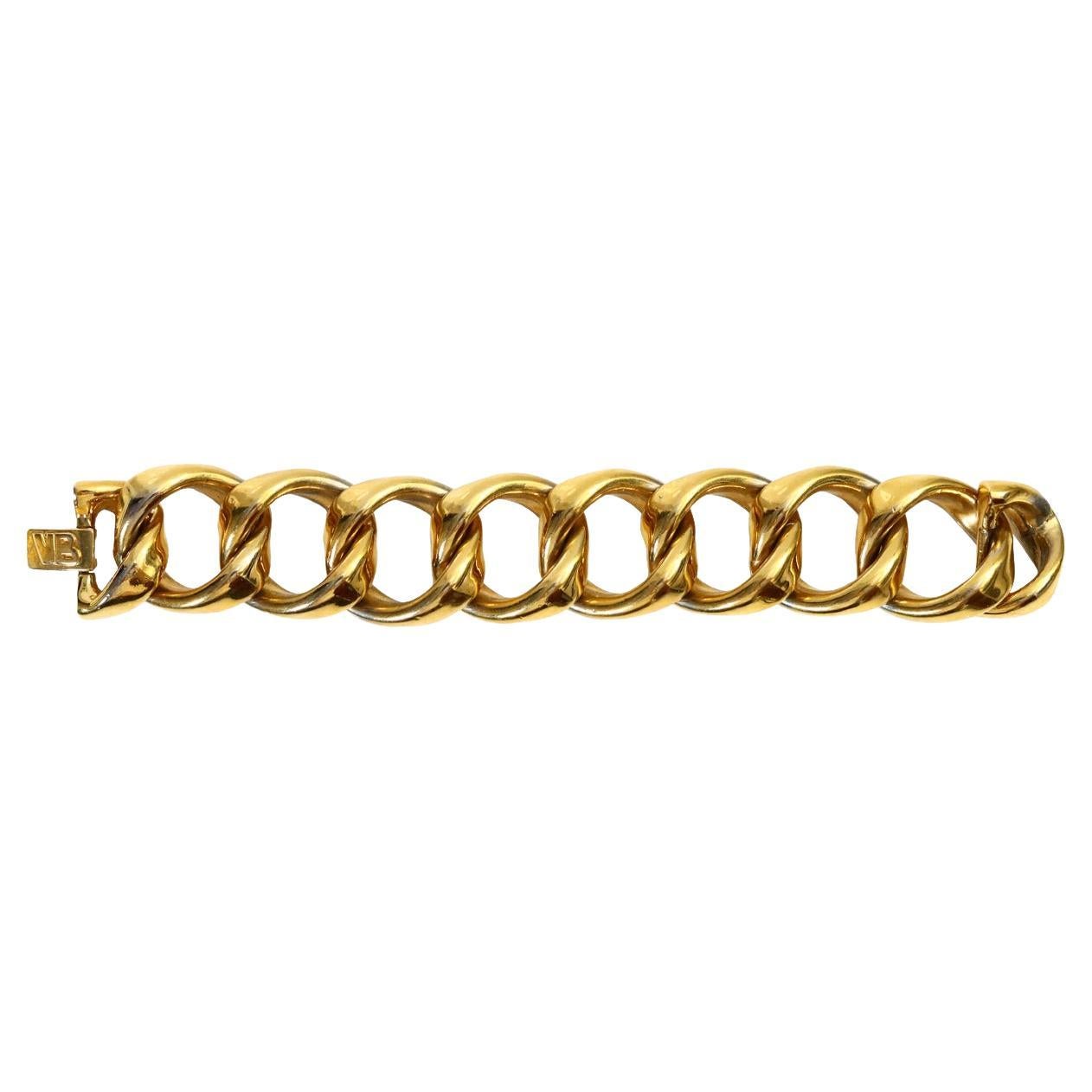 da uomo o donna Vintage VB Heavy Gold Tone Link Bracelet Circa 1990s in vendita