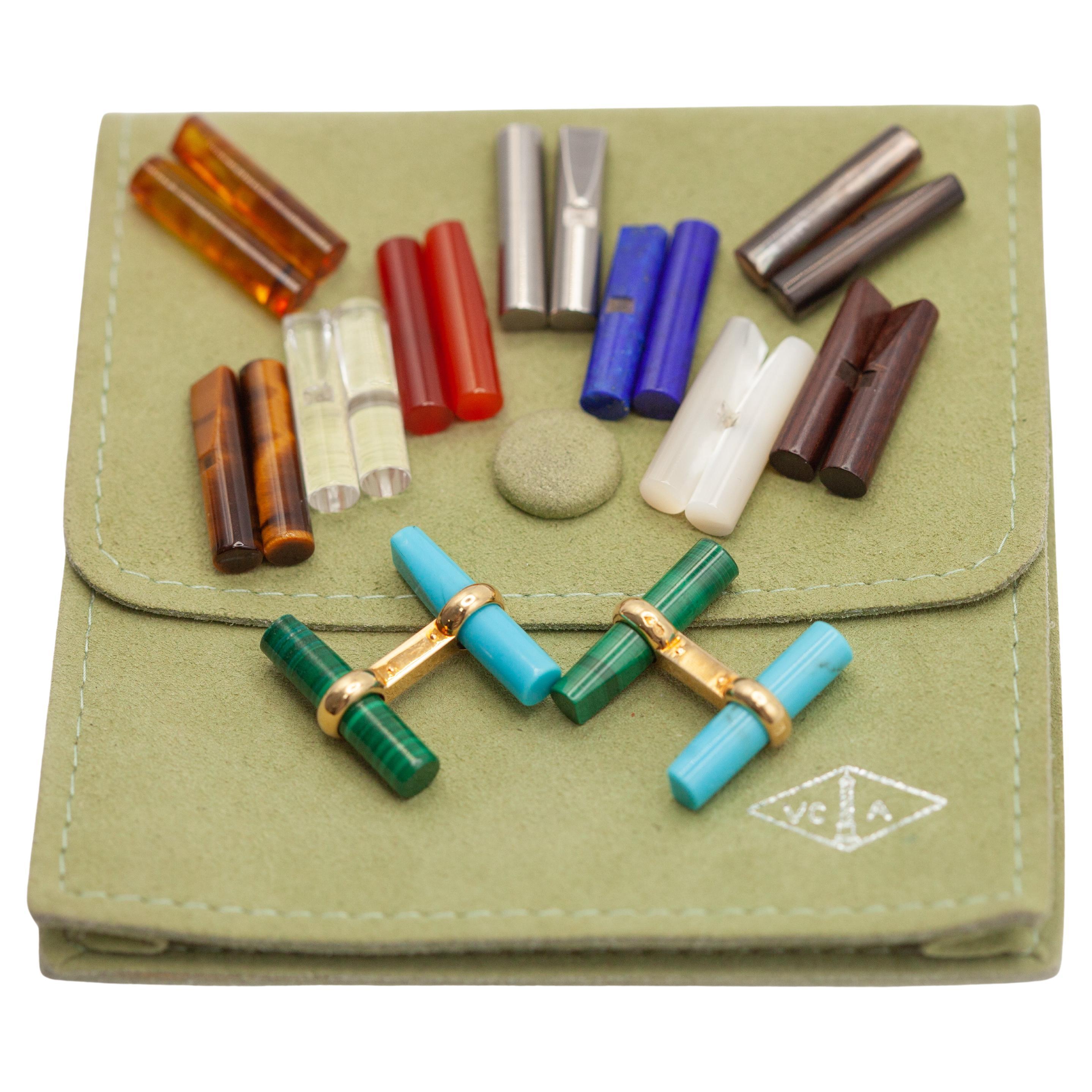 Gemelos de barra con gemas intercambiables Vintage VCA 18K
