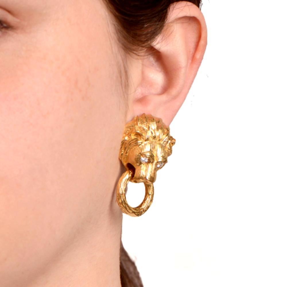Behold these exquisite Van Cleef and Arpels earrings, adorned with round brilliant cut diamonds as eyes and intricate embellishments. Crafted in 18k yellow gold and bearing the signature of VCA NY, circa 1960.

Material: Gold, Yellow Gold
Stone: