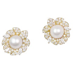 Retro VCA Natural Saltwater Button Pearls Stud Earrings, 18k Yellow Gold