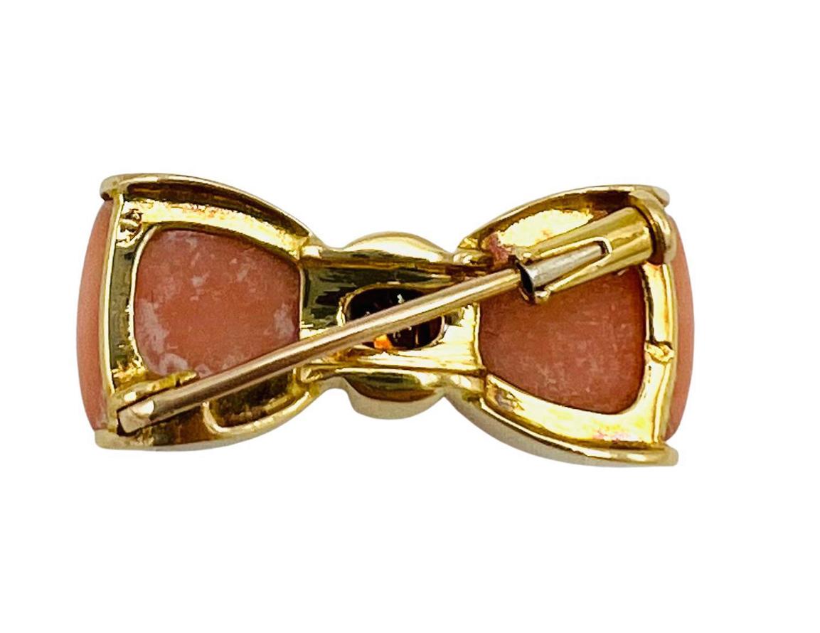 Brilliant Cut Vintage VCA Van Cleef and Arpels Coral and Diamond Bow Brooch