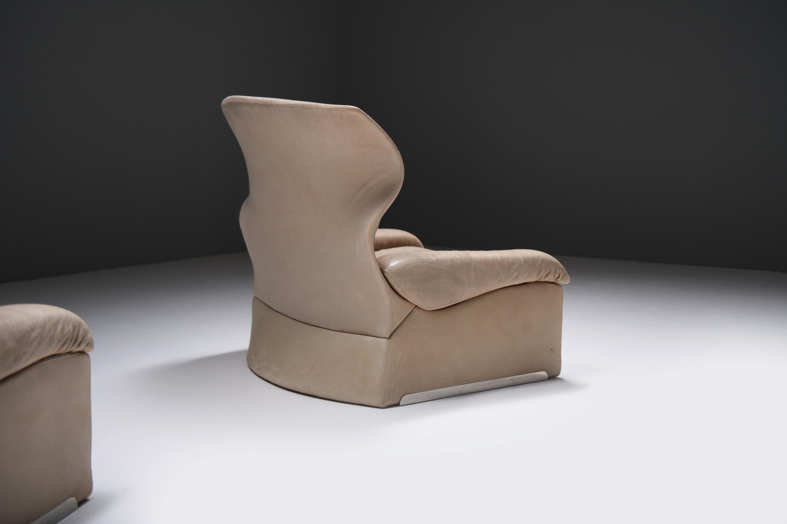 Leather Vintage Vela Alta set in original leather by Giovanni Offredi for Saporiti. For Sale
