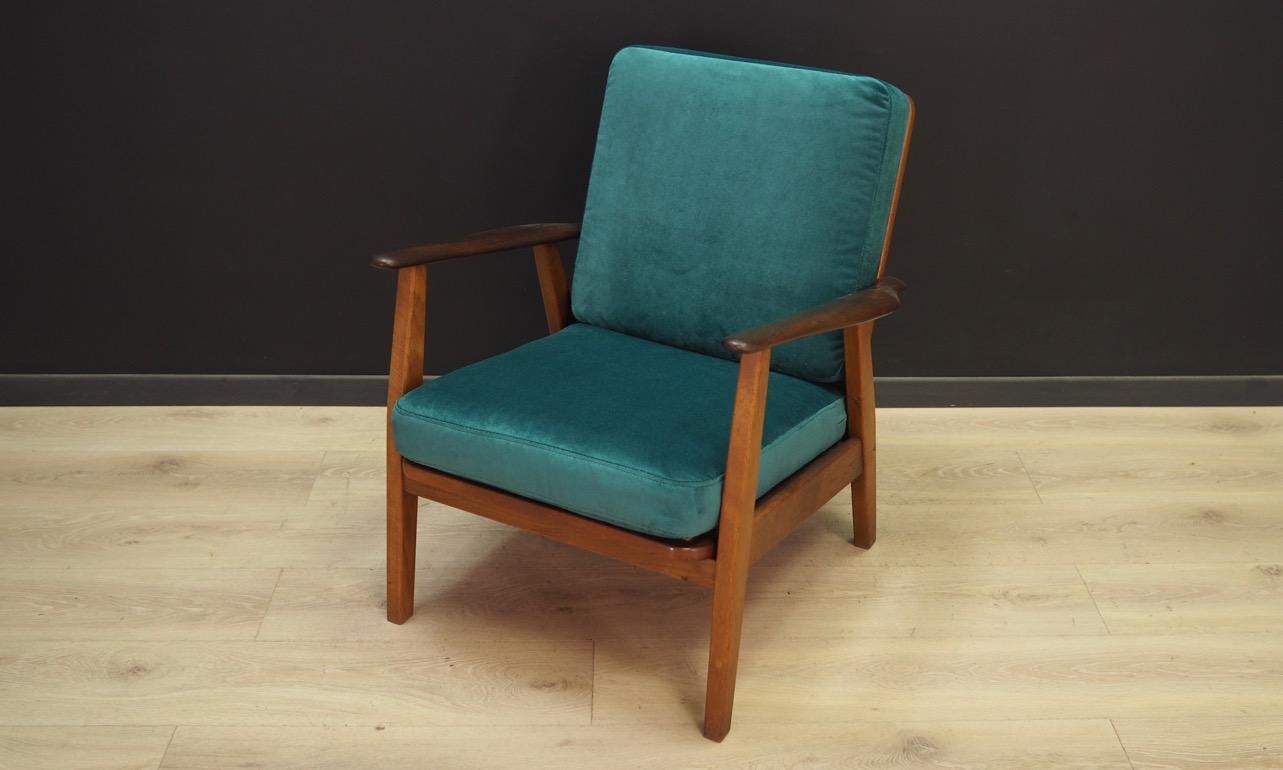 Mid-Century Modern Vintage Velour Green Armchair 1960s Classic For Sale