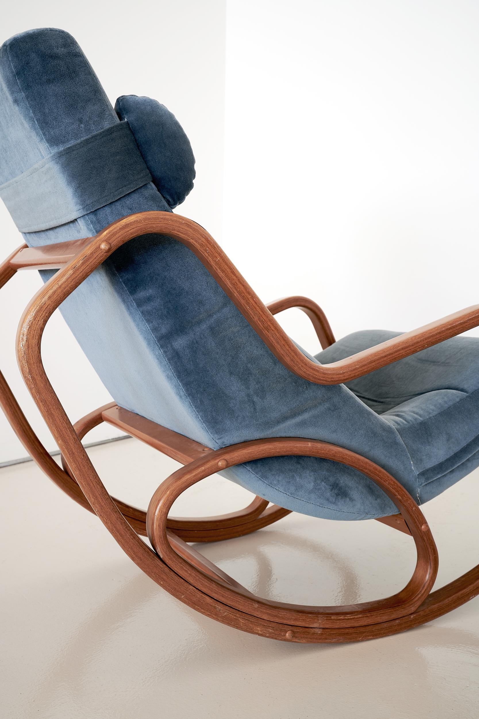 American Vintage Velvet Bent Wood Rocking Chair and Ottoman by BioForm For Sale