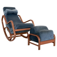 Chaise à bascule et repose-pieds vintage en bois plié et velours par BioForm