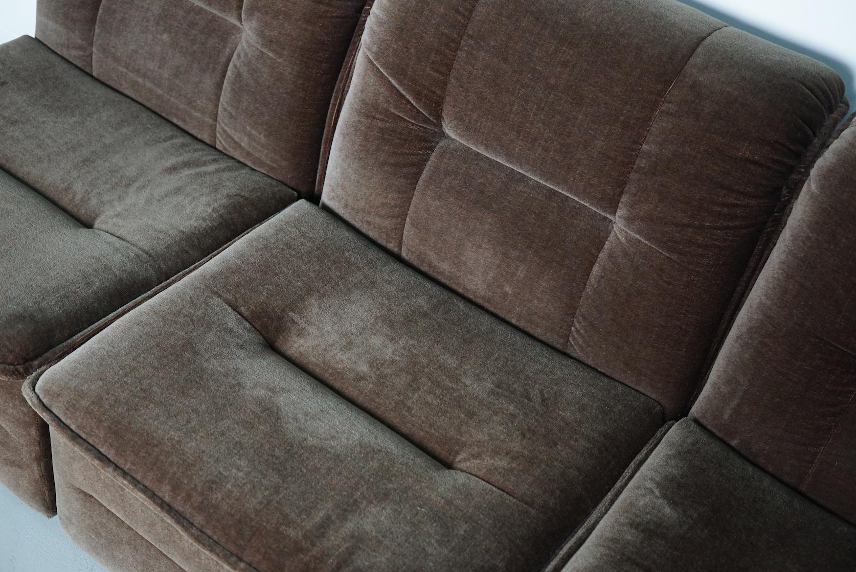 Canapé modulable vintage en velours brun / vert, 3 éléments en vente 5