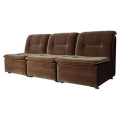Vintage Velvet Brown / Green Modular Sofa, 3-elements