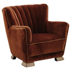 Vintage Velvet Cabinetmaker Lounge Chair From Denmark, Circa 1950