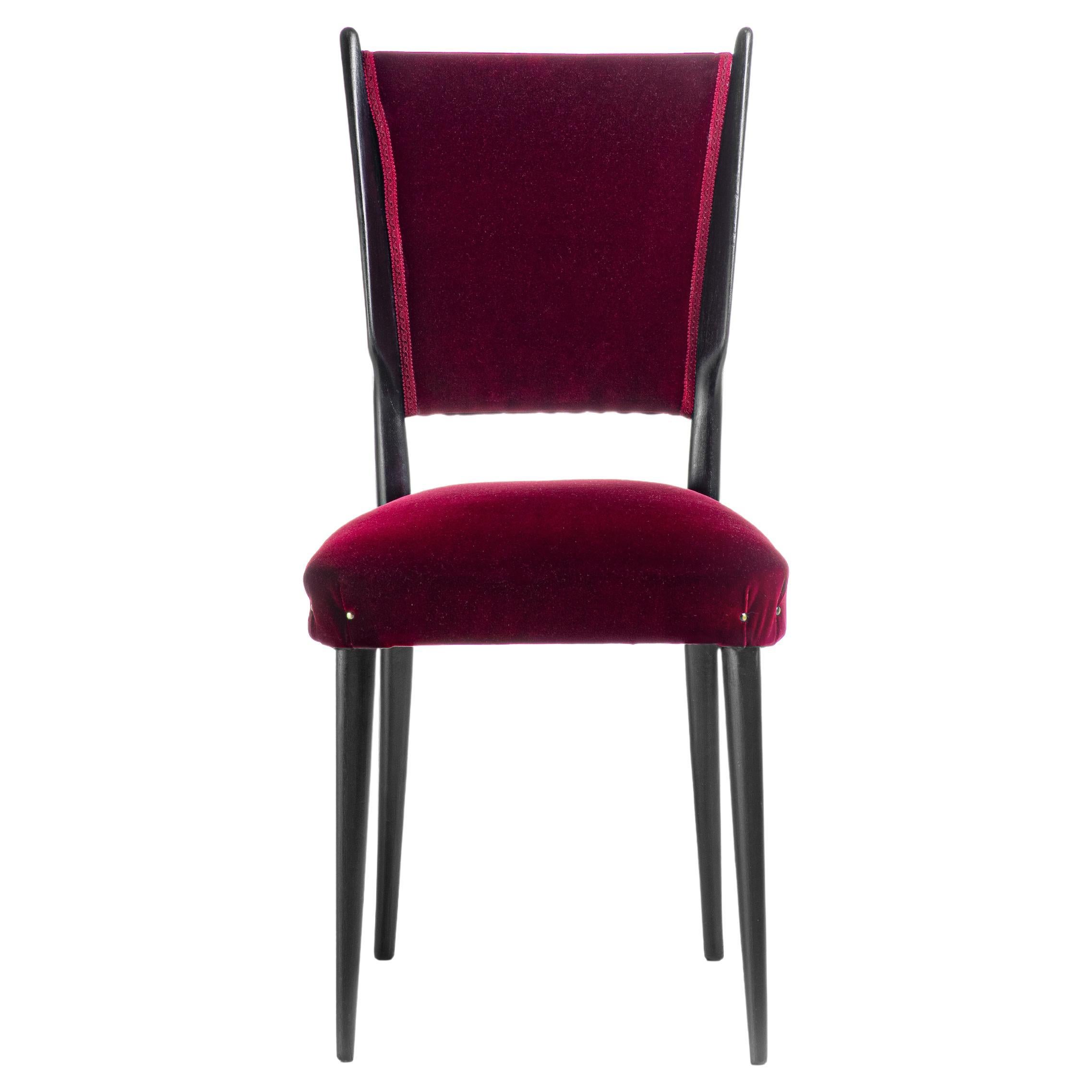 Chaise vintage en velours rouge bordeaux noir Wood