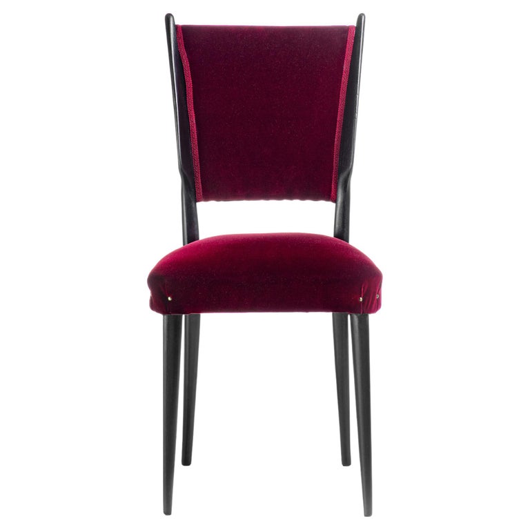 Vintage Velvet Chair Bordeaux Red Black Wood For Sale at 1stDibs