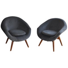 Vintage Velvet Chairs by Miroslav Navratil 1950s Set of 2